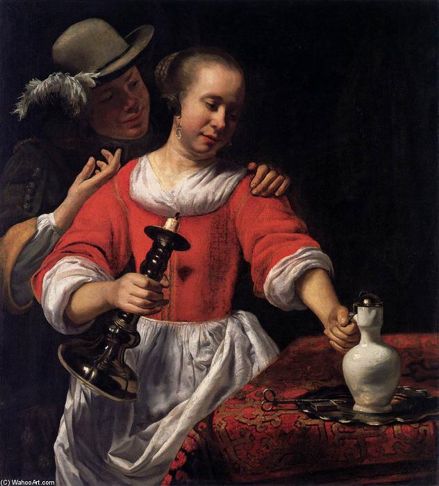 Wikoo.org - موسوعة الفنون الجميلة - اللوحة، العمل الفني Cornelis Bisschop - A Young Woman and a Cavalier