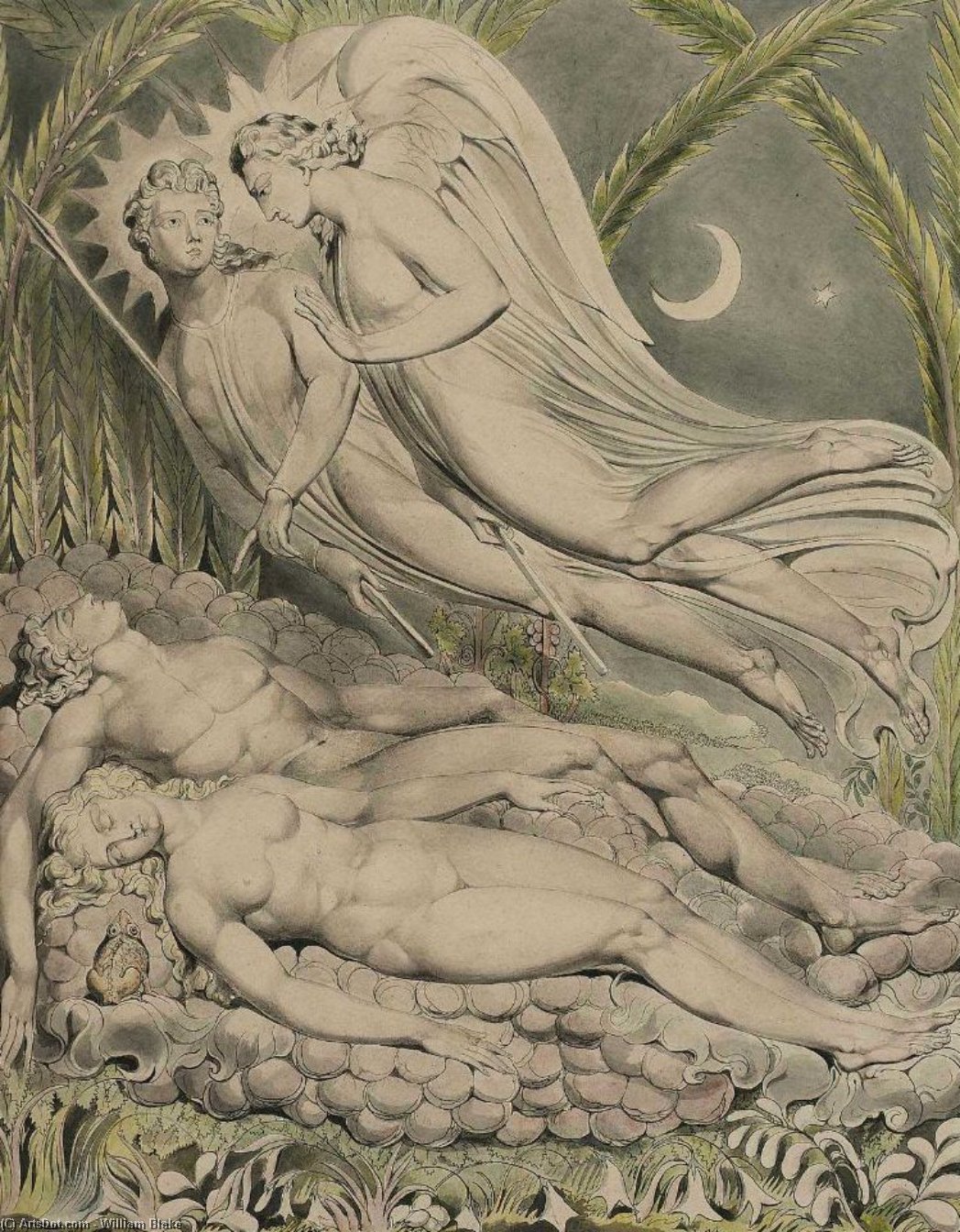 Wikioo.org - สารานุกรมวิจิตรศิลป์ - จิตรกรรม William Blake - Adam and Eve Sleeping