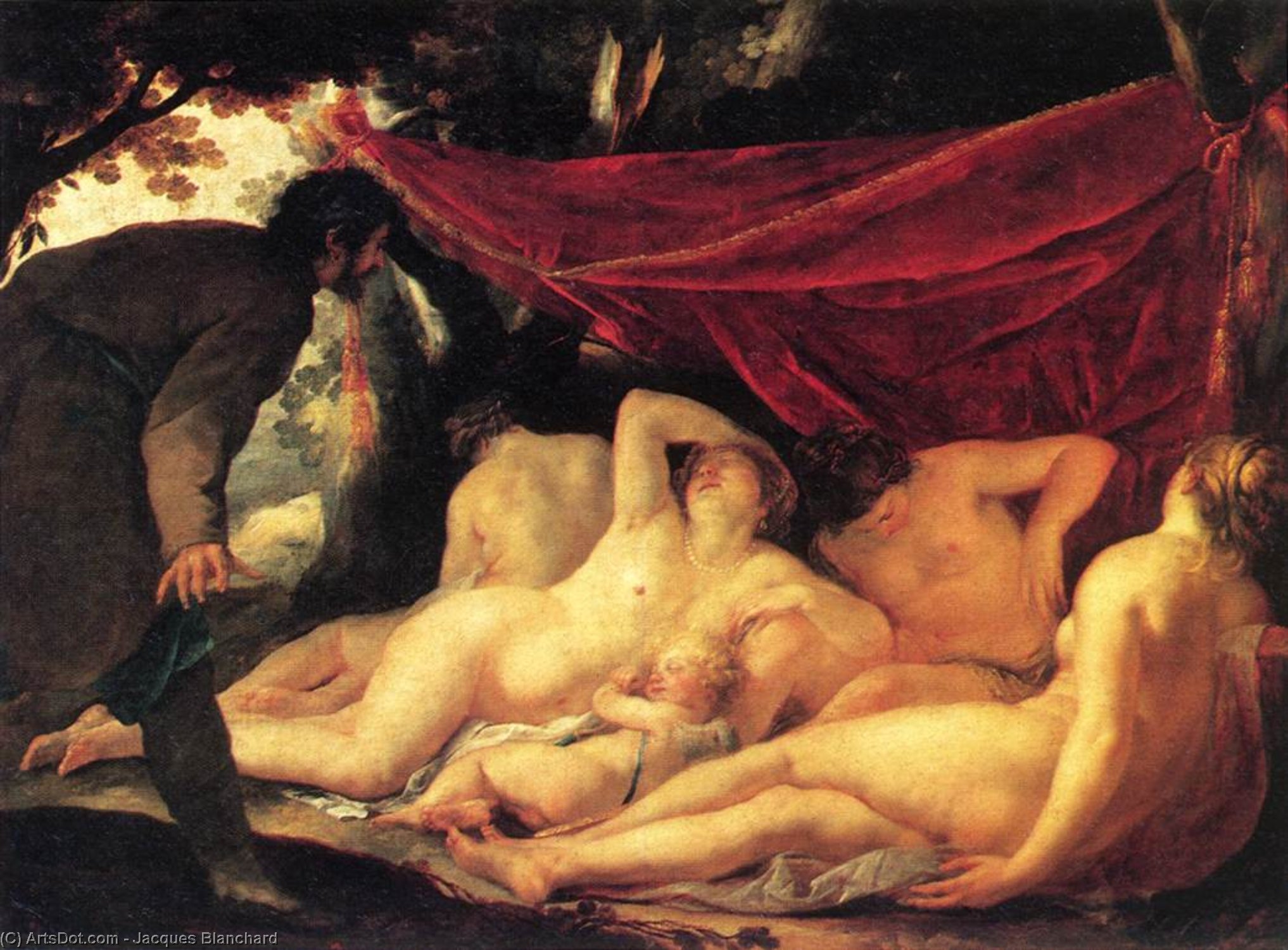 Wikioo.org - สารานุกรมวิจิตรศิลป์ - จิตรกรรม Jacques Blanchard - Venus and the Three Graces Surprised by a Mortal