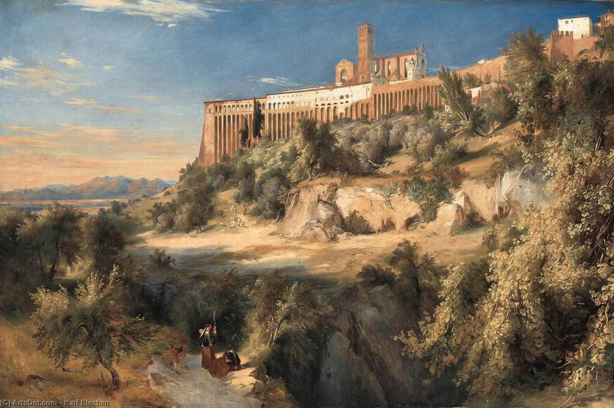 WikiOO.org - Encyclopedia of Fine Arts - Schilderen, Artwork Karl Blechen - View of Assisi
