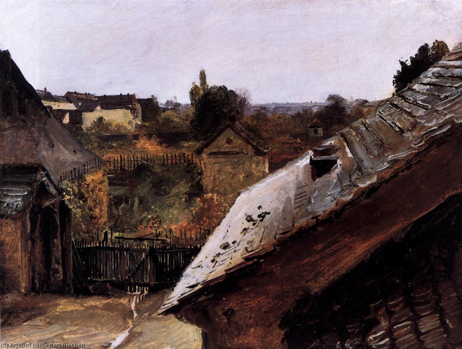 Wikioo.org - The Encyclopedia of Fine Arts - Painting, Artwork by Karl Blechen - View of Rooftops and Gardens