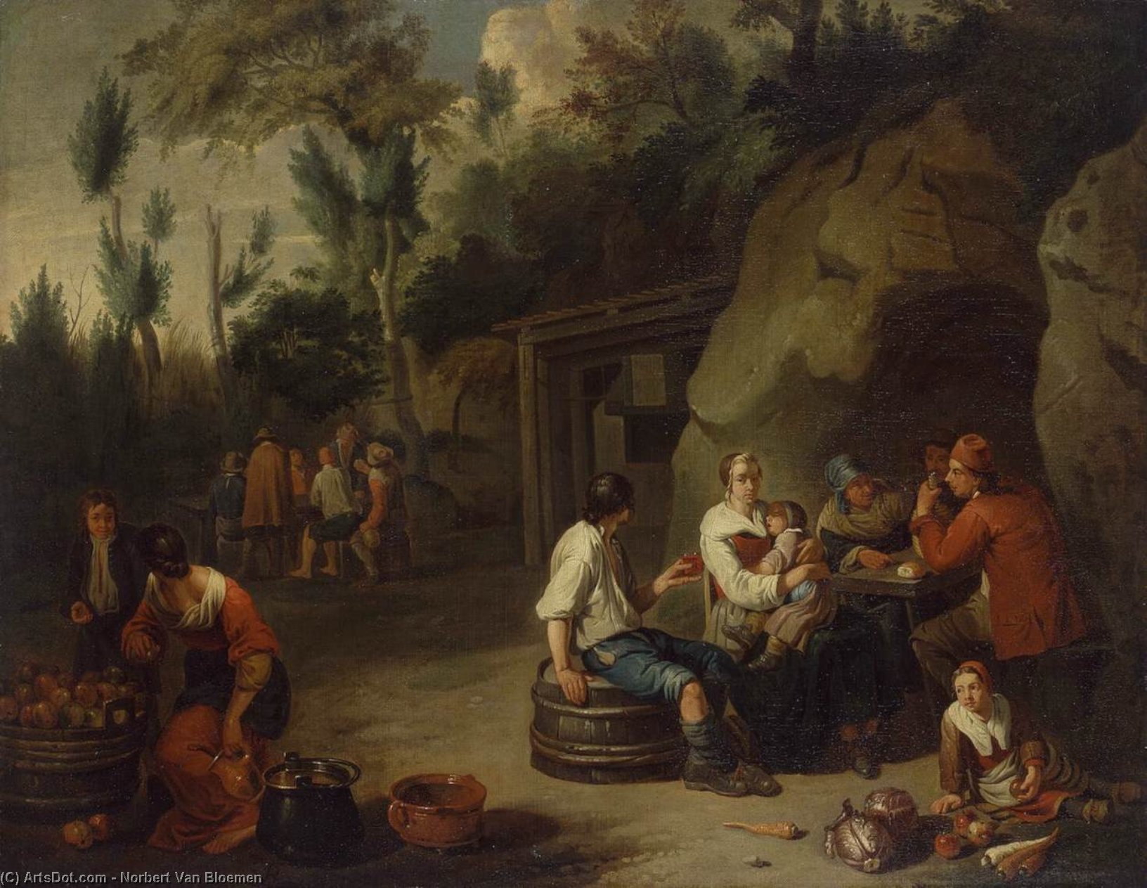 Wikioo.org – La Enciclopedia de las Bellas Artes - Pintura, Obras de arte de Norbert Van Bloemen - campesino familia sentado  a  Un  mantel