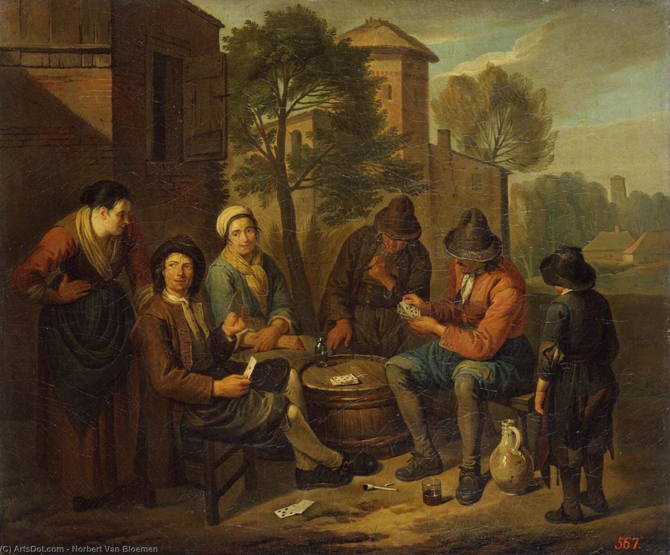 WikiOO.org - 백과 사전 - 회화, 삽화 Norbert Van Bloemen - Peasants Playing Cards