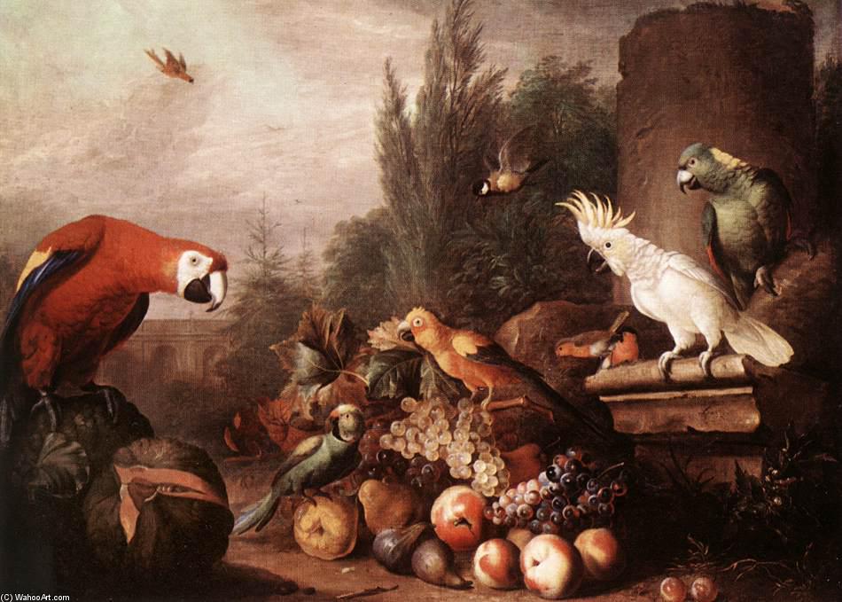 WikiOO.org – 美術百科全書 - 繪畫，作品 Jakob Bogdany - 静物  与 鸟