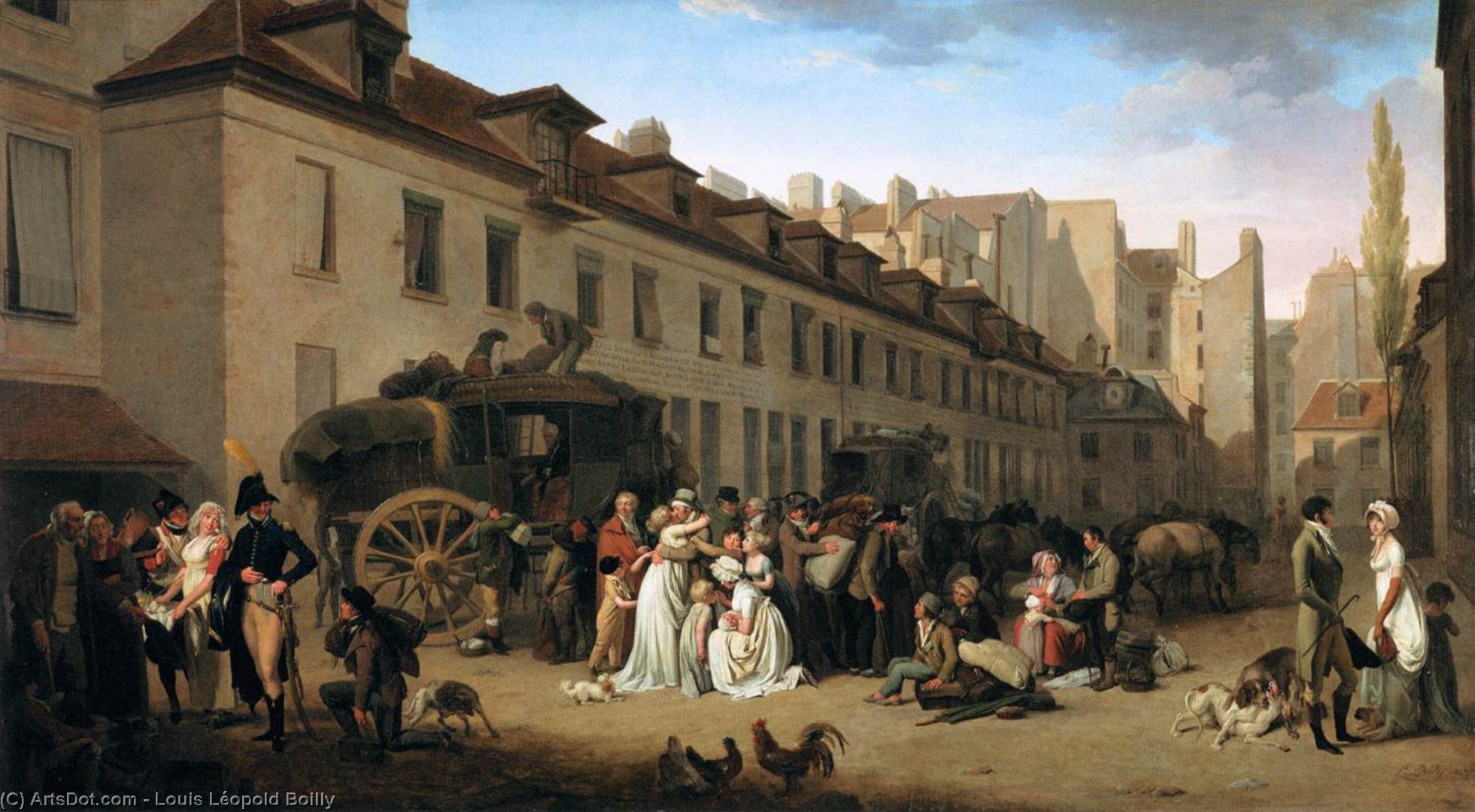 Wikioo.org - The Encyclopedia of Fine Arts - Painting, Artwork by Louis Léopold Boilly - The Arrival of a Stage-coach in the Courtyard of the Messageries