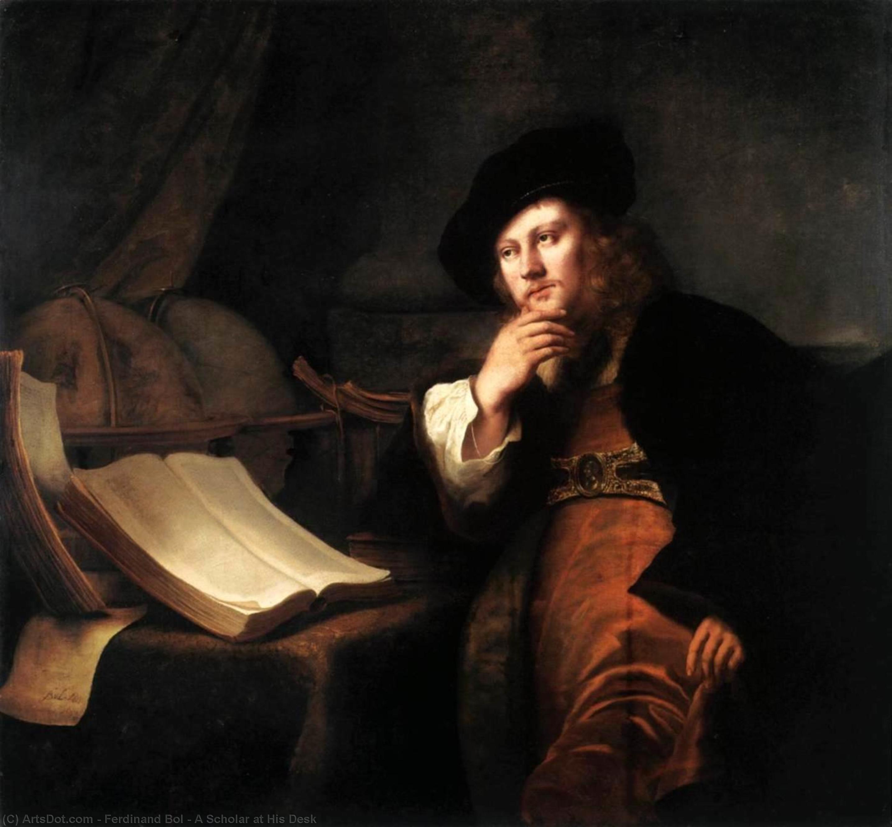 Wikioo.org - The Encyclopedia of Fine Arts - Painting, Artwork by Ferdinand Bol - A Scholar at His Desk