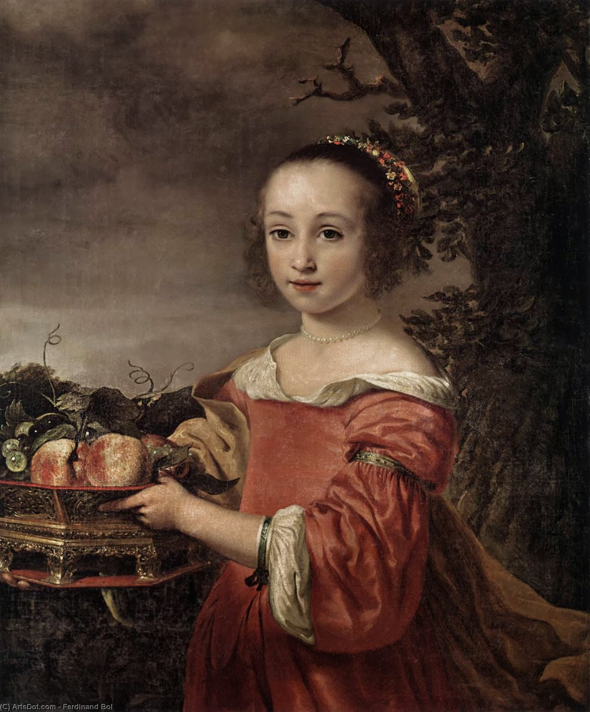 Wikioo.org – La Enciclopedia de las Bellas Artes - Pintura, Obras de arte de Ferdinand Bol - petronella elias con un cesta de frutas
