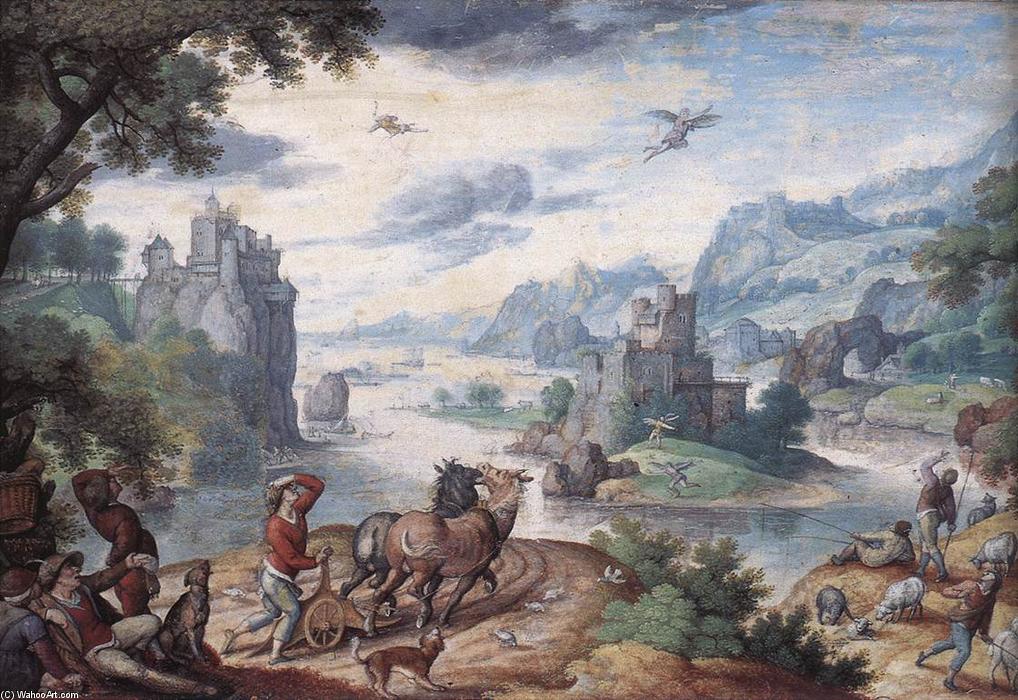 Wikioo.org - The Encyclopedia of Fine Arts - Painting, Artwork by Hans Bol - Landscape with the Fall of Icarus