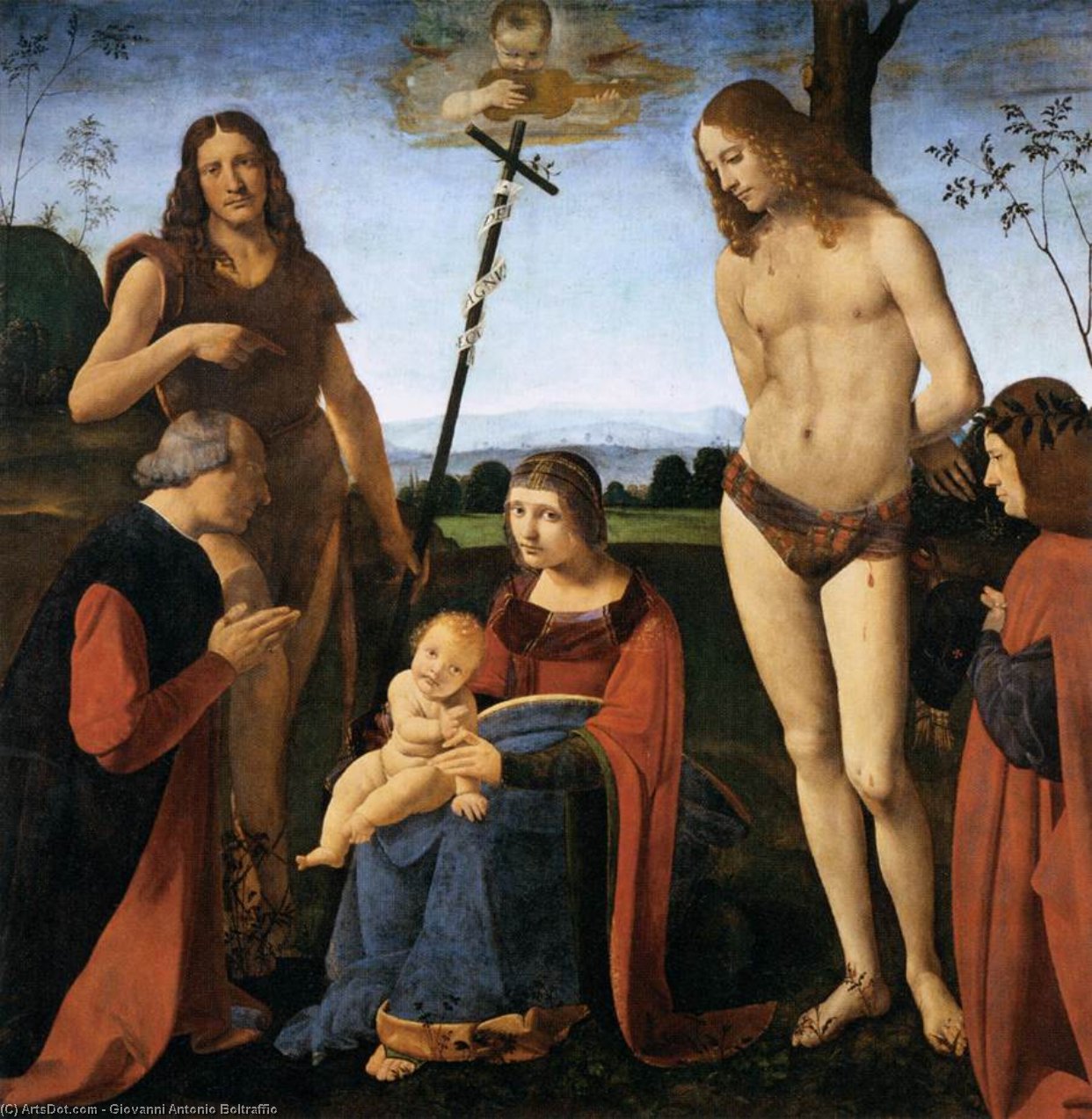 Wikioo.org - The Encyclopedia of Fine Arts - Painting, Artwork by Giovanni Antonio Boltraffio - Virgin and Child with Sts John the Baptist and Sebastian (Pala Casio)