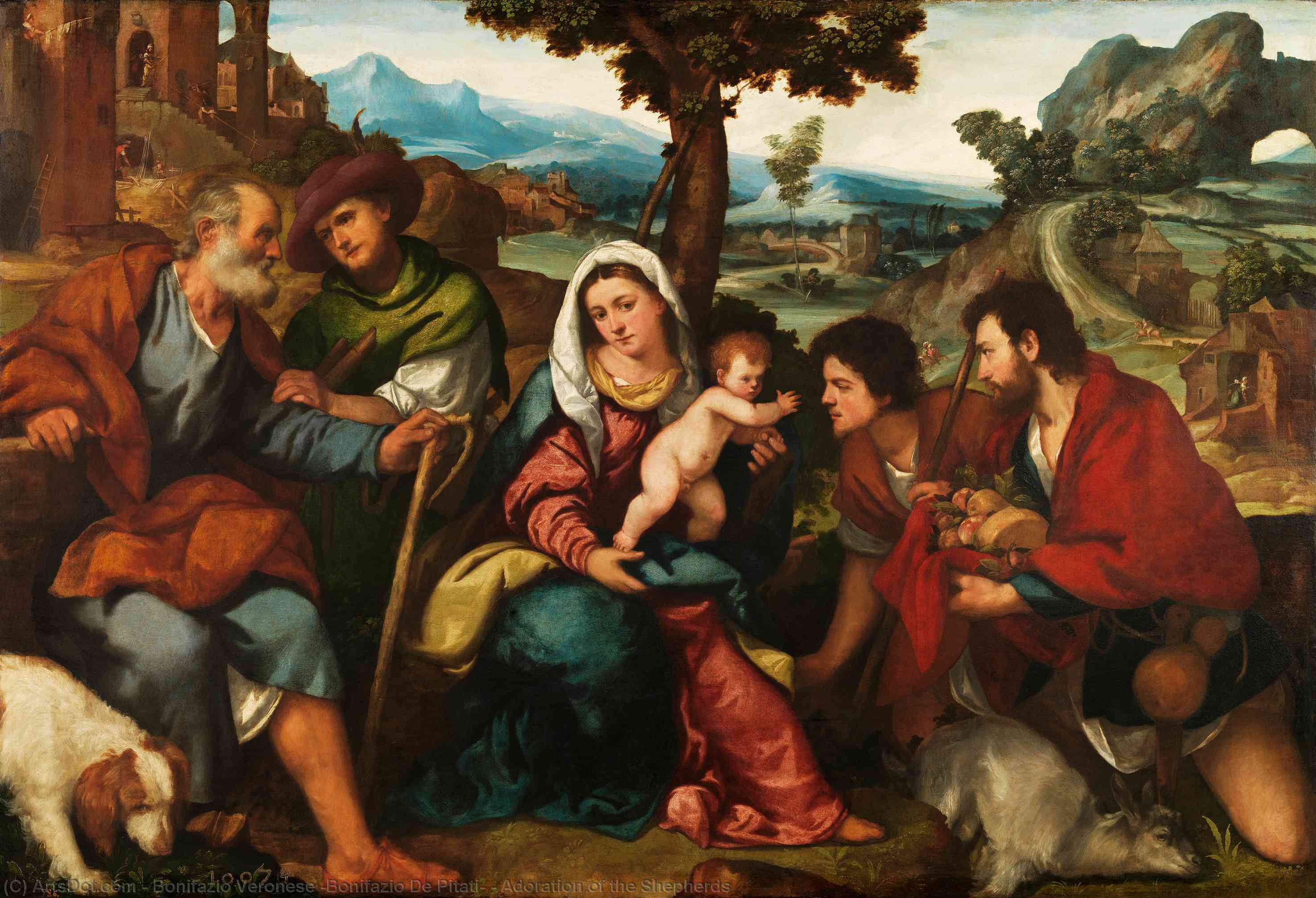 Wikioo.org – La Enciclopedia de las Bellas Artes - Pintura, Obras de arte de Bonifazio Veronese (Bonifazio De Pitati) - Adoración de los pastores