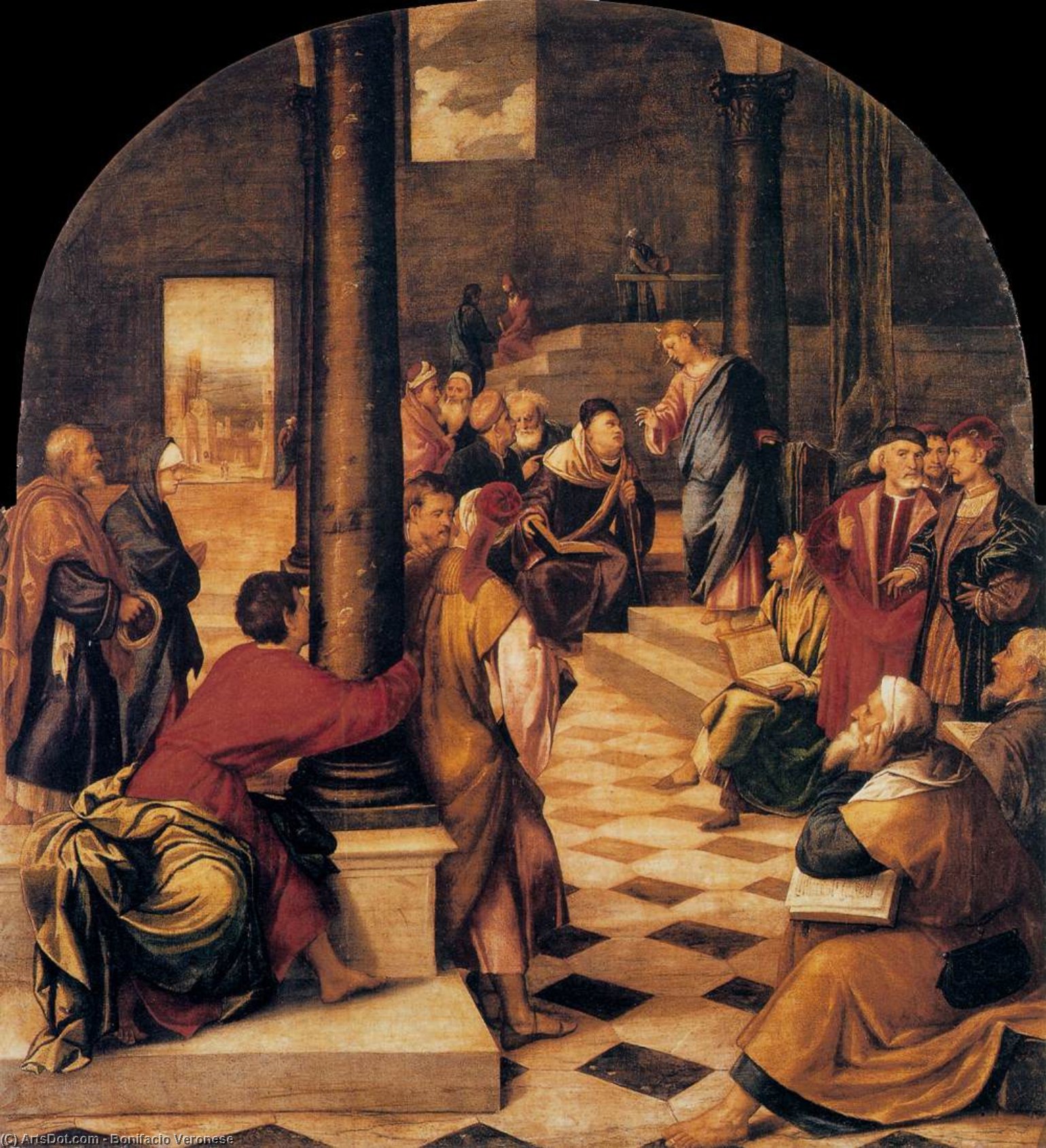 Wikioo.org - The Encyclopedia of Fine Arts - Painting, Artwork by Bonifazio Veronese (Bonifazio De Pitati) - Christ among the Doctors