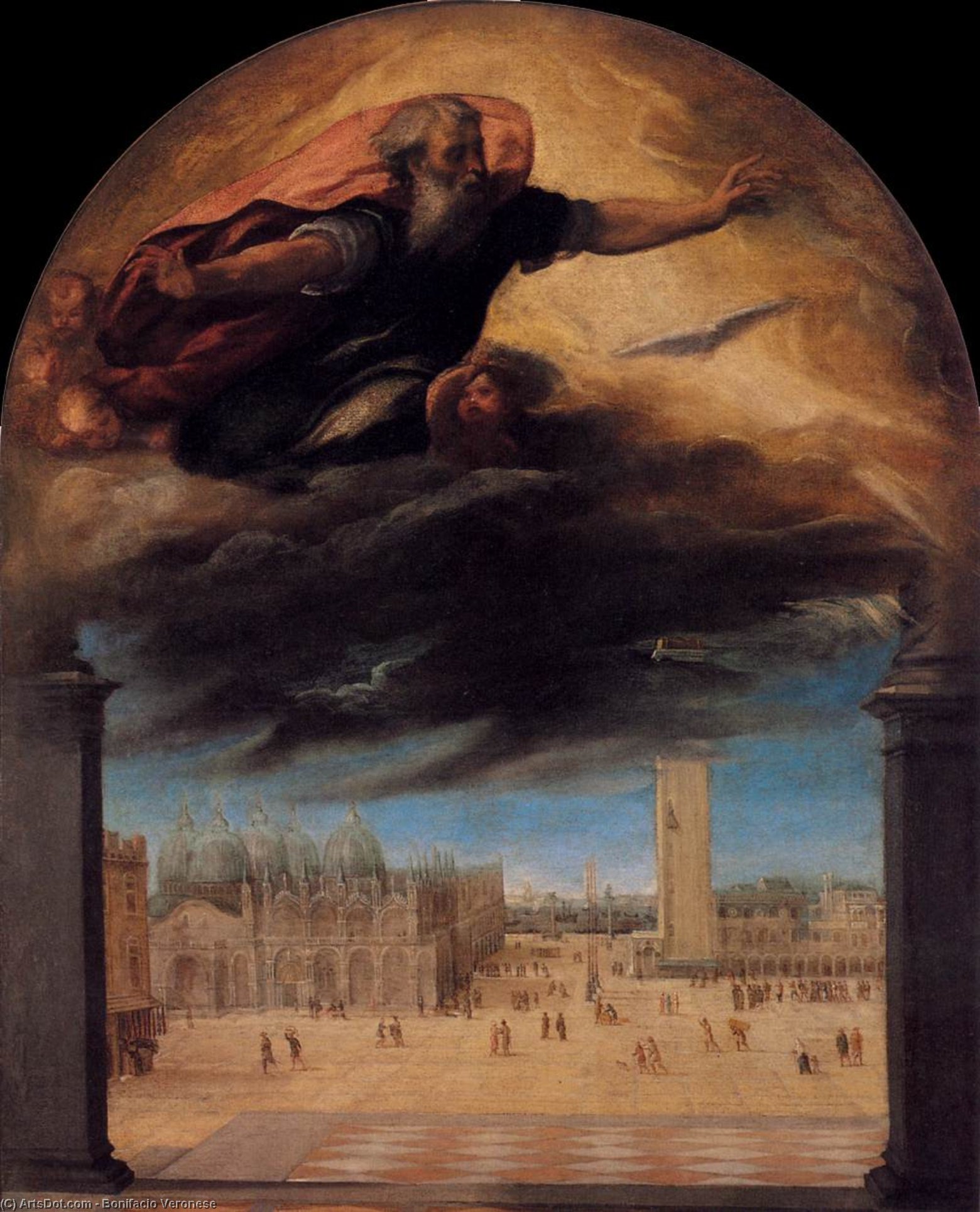 WikiOO.org - دایره المعارف هنرهای زیبا - نقاشی، آثار هنری Bonifazio Veronese (Bonifazio De Pitati) - God the Father over the Piazza San Marco
