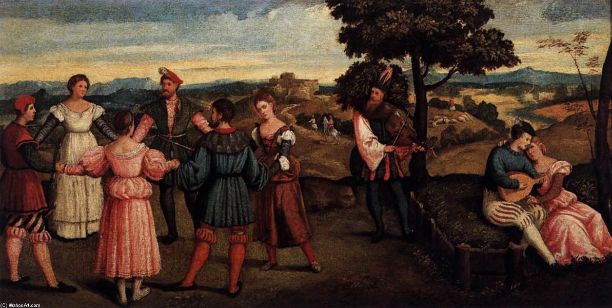 Wikioo.org - The Encyclopedia of Fine Arts - Painting, Artwork by Bonifazio Veronese (Bonifazio De Pitati) - Outdoors Entertainment with Dancers