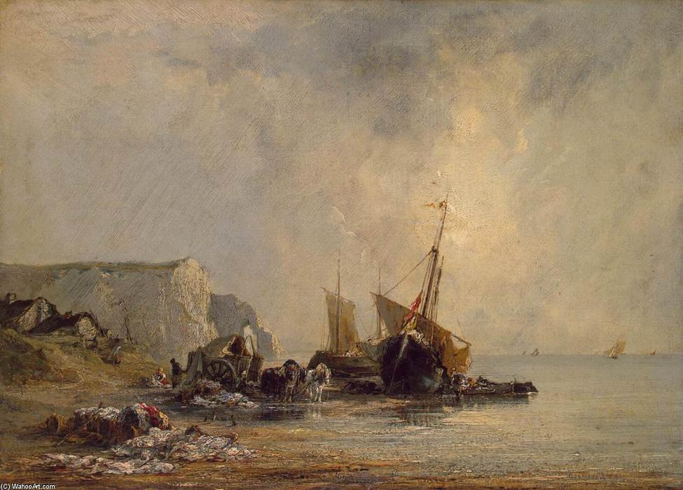 Wikioo.org - Die Enzyklopädie bildender Kunst - Malerei, Kunstwerk von Richard Parkes Bonington - Boote nahe der Küste der Normandie