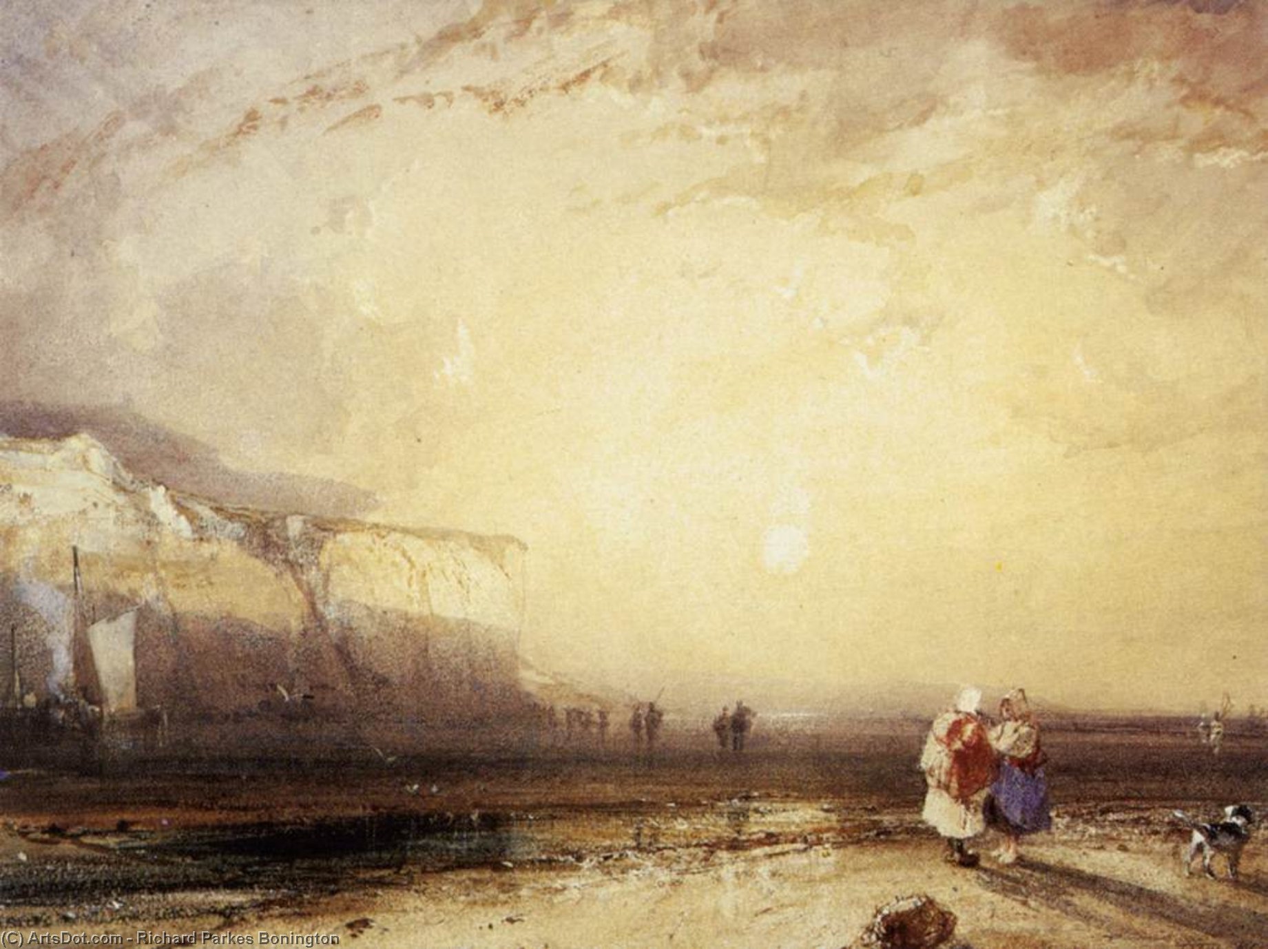 Wikioo.org - สารานุกรมวิจิตรศิลป์ - จิตรกรรม Richard Parkes Bonington - Sunset in the Pays de Caux