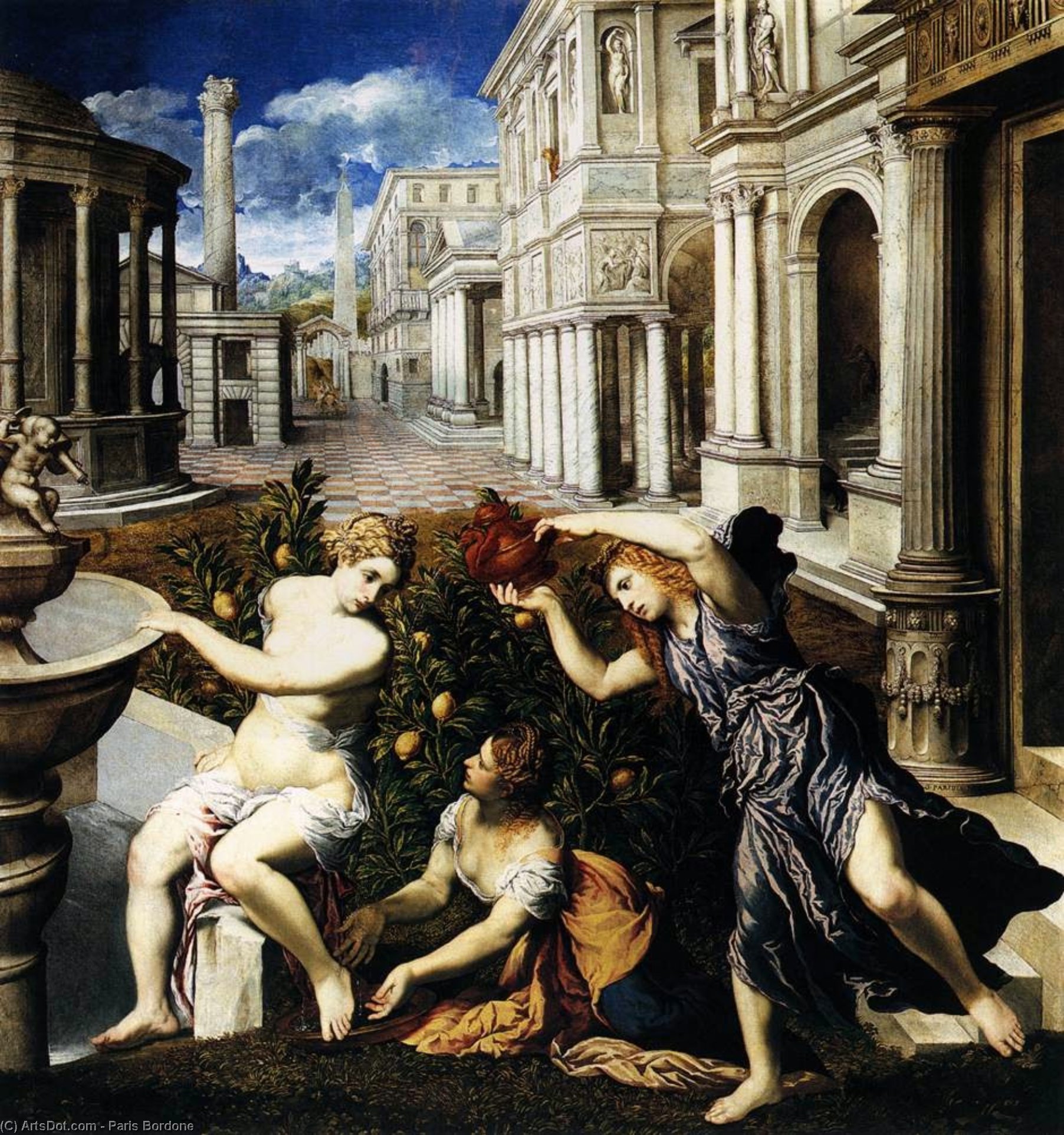 Wikioo.org - The Encyclopedia of Fine Arts - Painting, Artwork by Paris Bordone - Bathsheba Bathing