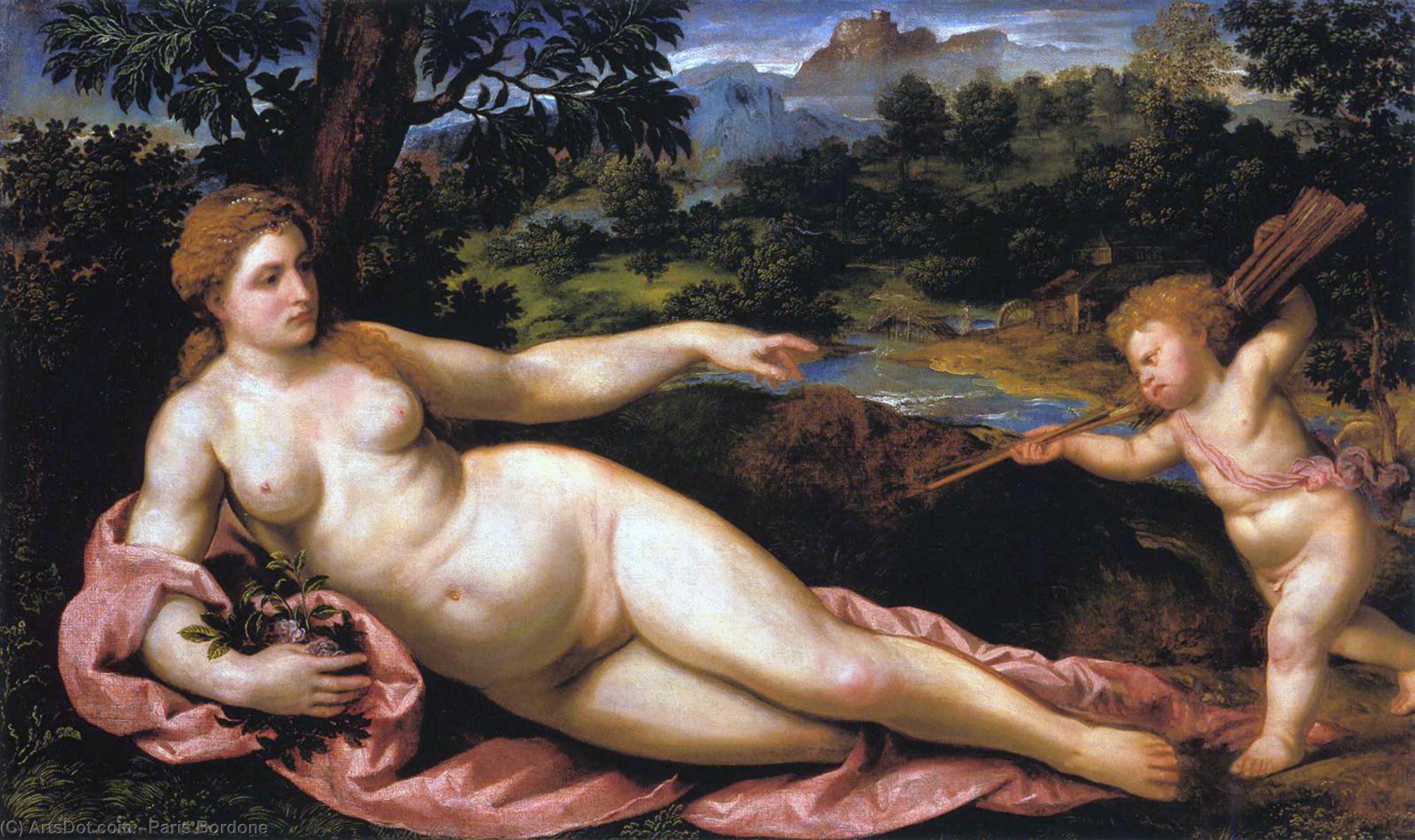 Wikioo.org – La Enciclopedia de las Bellas Artes - Pintura, Obras de arte de Paris Bordone - Venus y cupido
