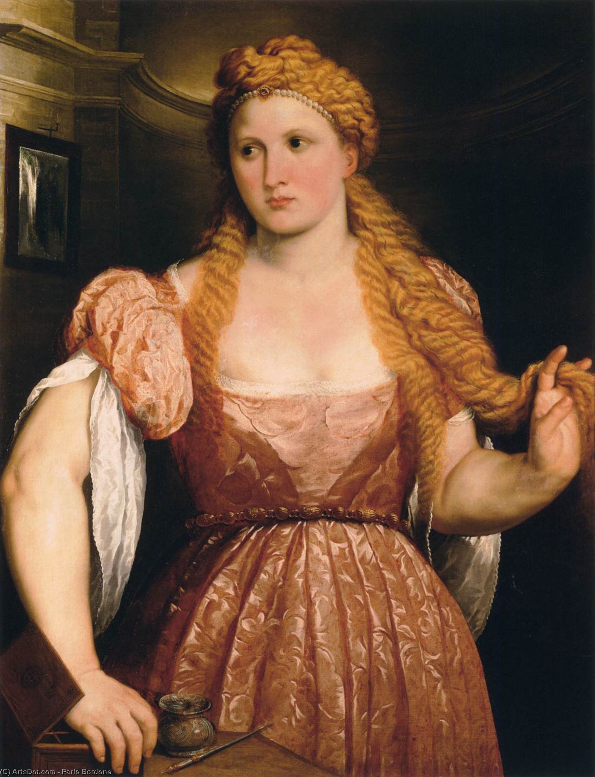 WikiOO.org - אנציקלופדיה לאמנויות יפות - ציור, יצירות אמנות Paris Bordone - Young Woman at Her Toilet