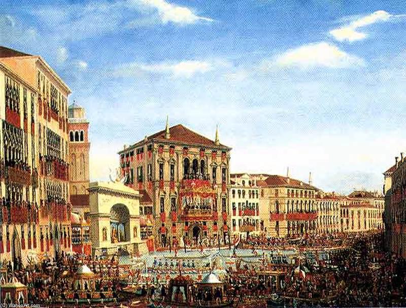Wikioo.org - The Encyclopedia of Fine Arts - Painting, Artwork by Giuseppe Borsato - Napoleon I Presiding over a Regatta in Venice in 1807