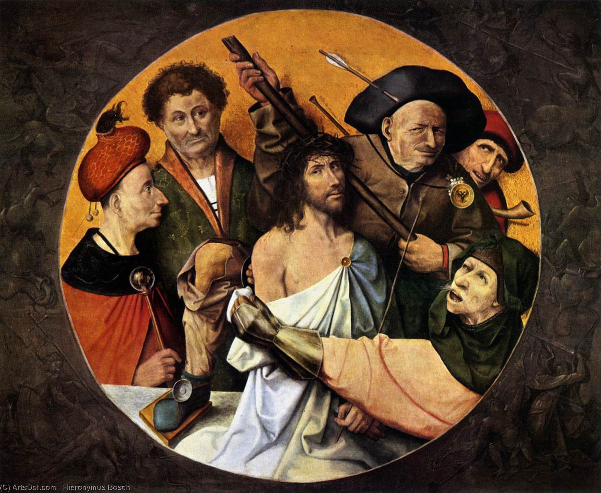Wikioo.org – La Enciclopedia de las Bellas Artes - Pintura, Obras de arte de Hieronymus Bosch - Cristo Coronado  enestado  espinas