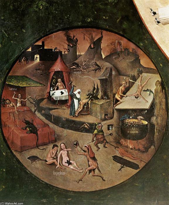 Wikioo.org – La Enciclopedia de las Bellas Artes - Pintura, Obras de arte de Hieronymus Bosch - el siete mortal pecados Detalle