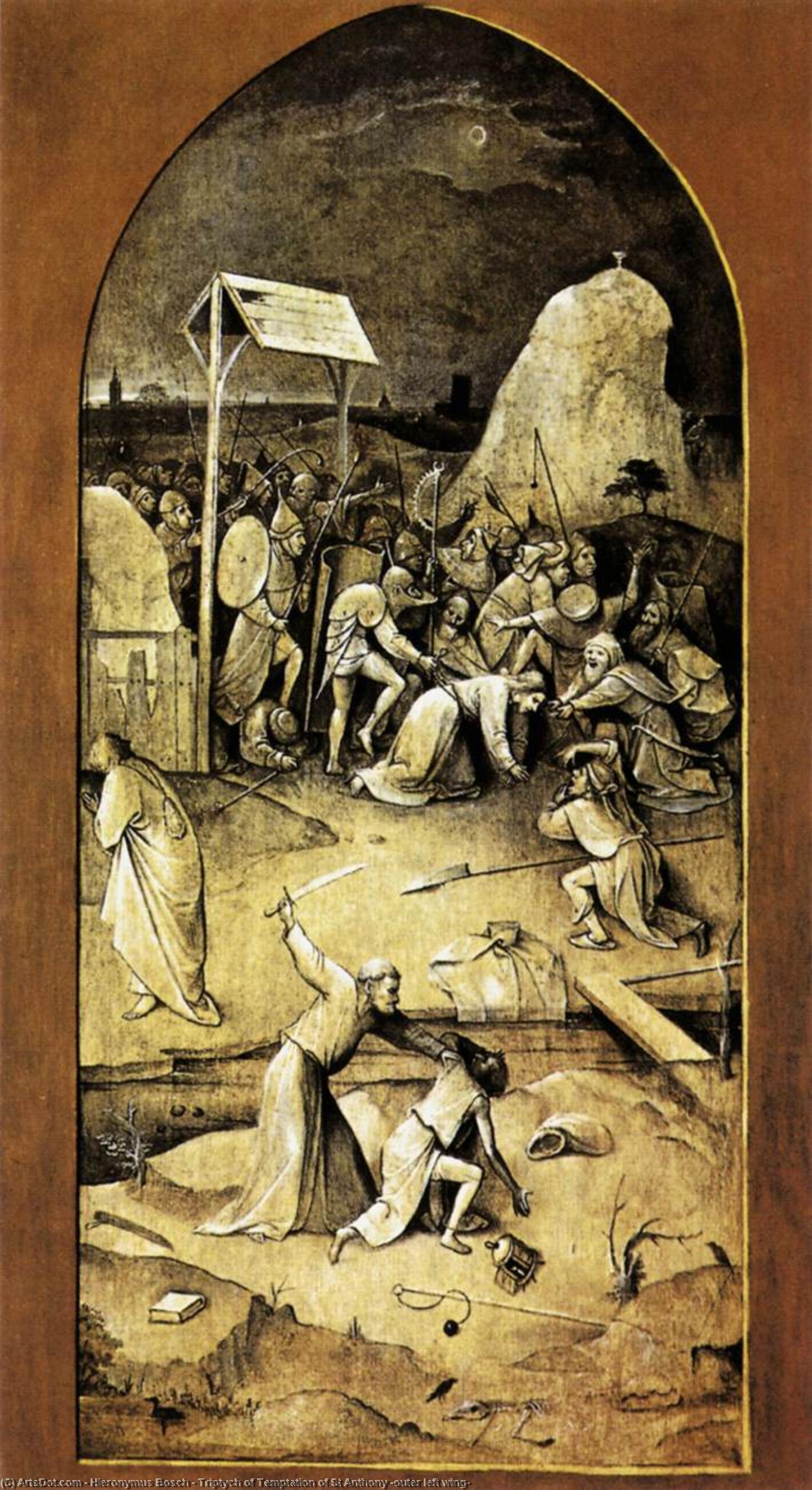 Wikioo.org – La Enciclopedia de las Bellas Artes - Pintura, Obras de arte de Hieronymus Bosch - tríptico de las tentaciones de san antonio ( neumático ala izquierda )