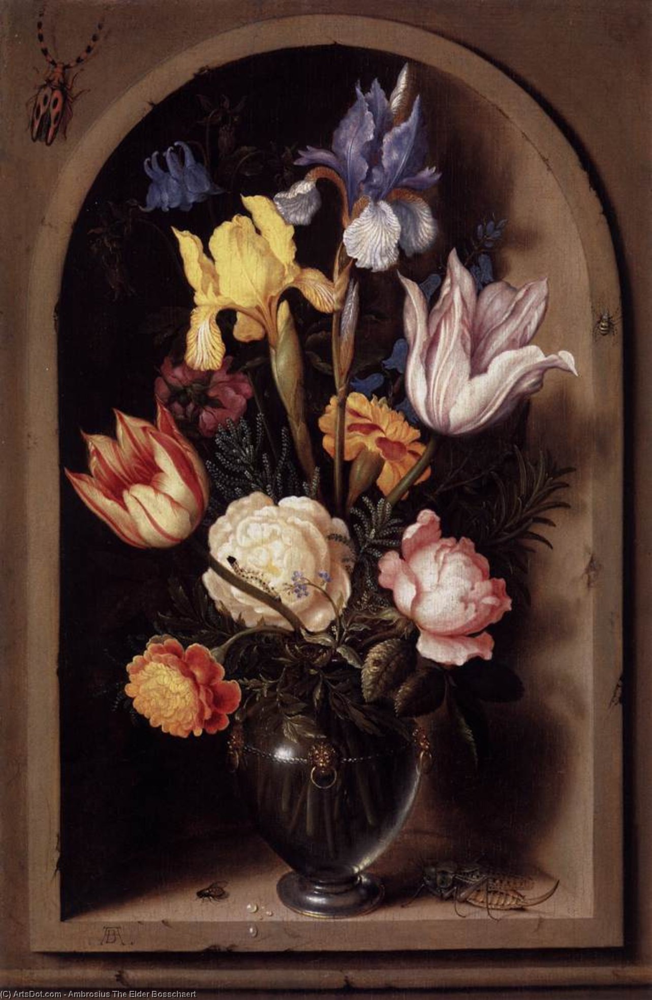 Wikioo.org - The Encyclopedia of Fine Arts - Painting, Artwork by Ambrosius Bosschaert The Elder - Bouquet of Flowers in a Niche