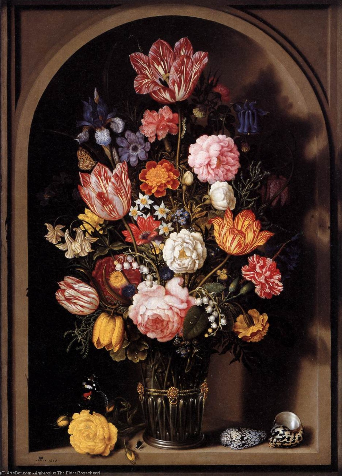 Wikioo.org - The Encyclopedia of Fine Arts - Painting, Artwork by Ambrosius Bosschaert The Elder - Bouquet of Flowers in a Vase