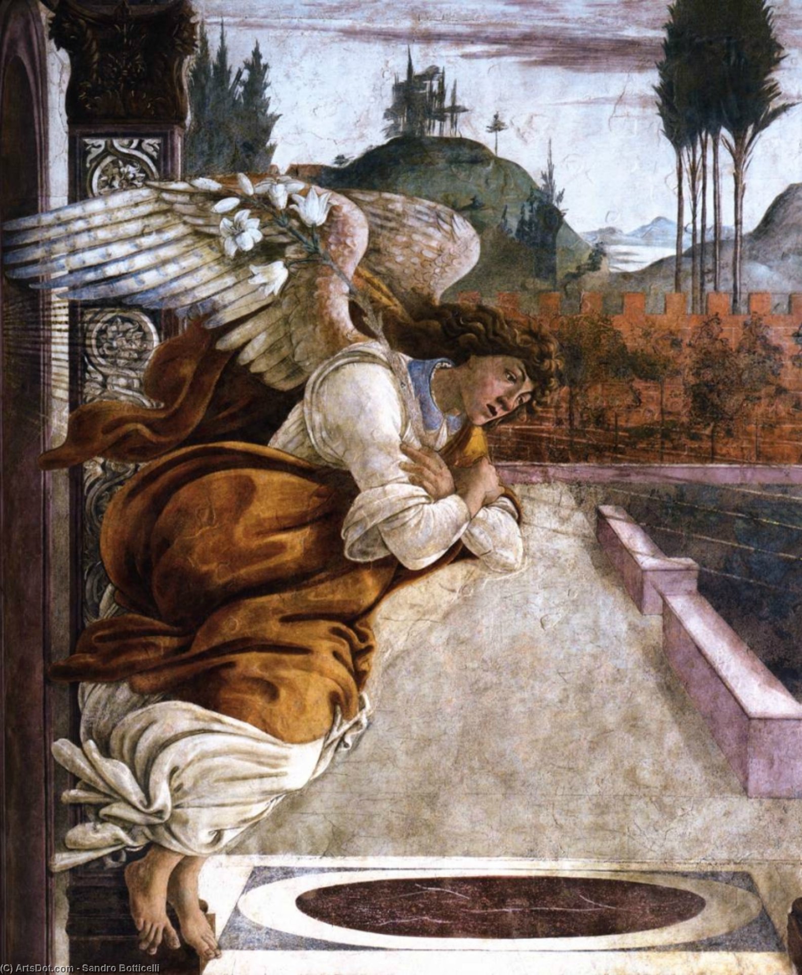 Wikioo.org – La Enciclopedia de las Bellas Artes - Pintura, Obras de arte de Sandro Botticelli - Anunciación Detalle