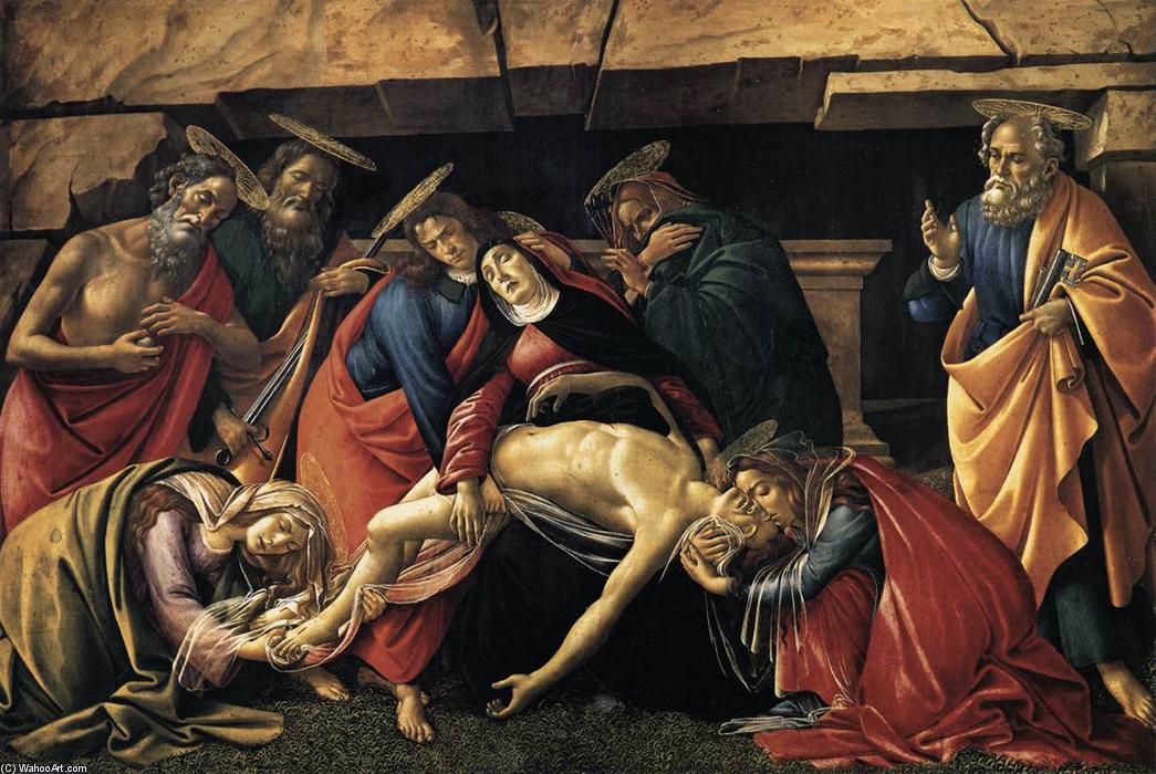 Wikoo.org - موسوعة الفنون الجميلة - اللوحة، العمل الفني Sandro Botticelli - Lamentation over the Dead Christ with Saints