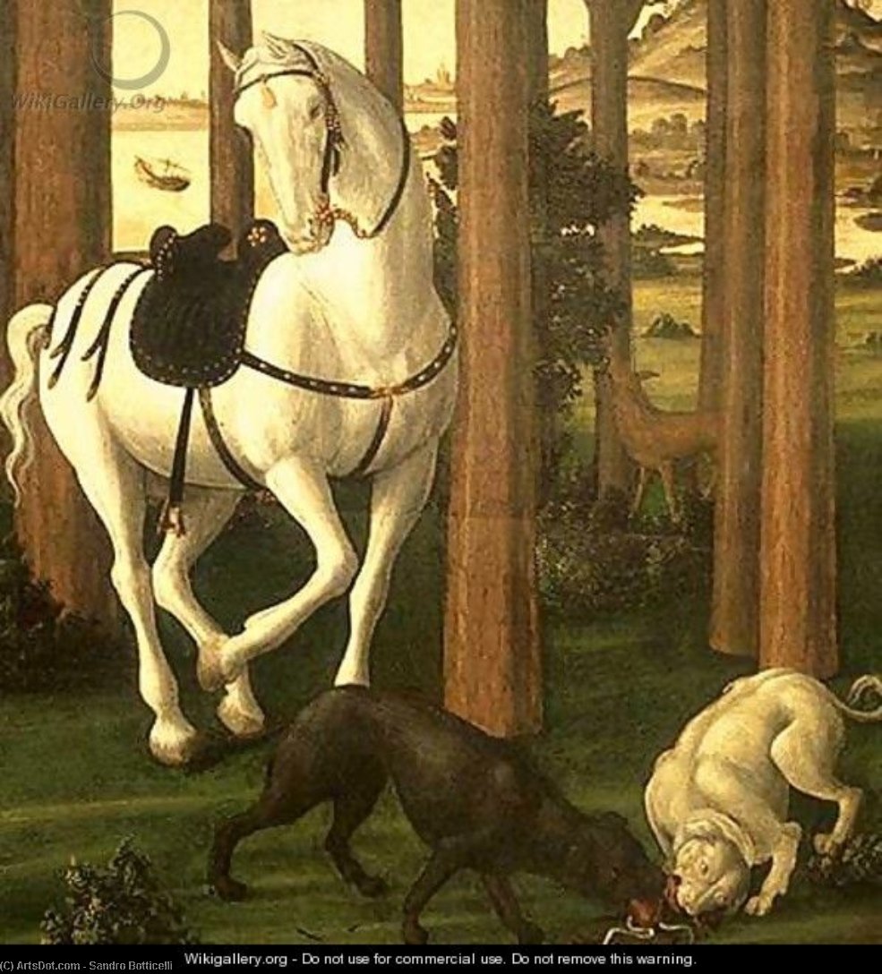 Wikioo.org – L'Enciclopedia delle Belle Arti - Pittura, Opere di Sandro Botticelli - la storia di nastagio degli onesti ( particolare il secondo episodio )
