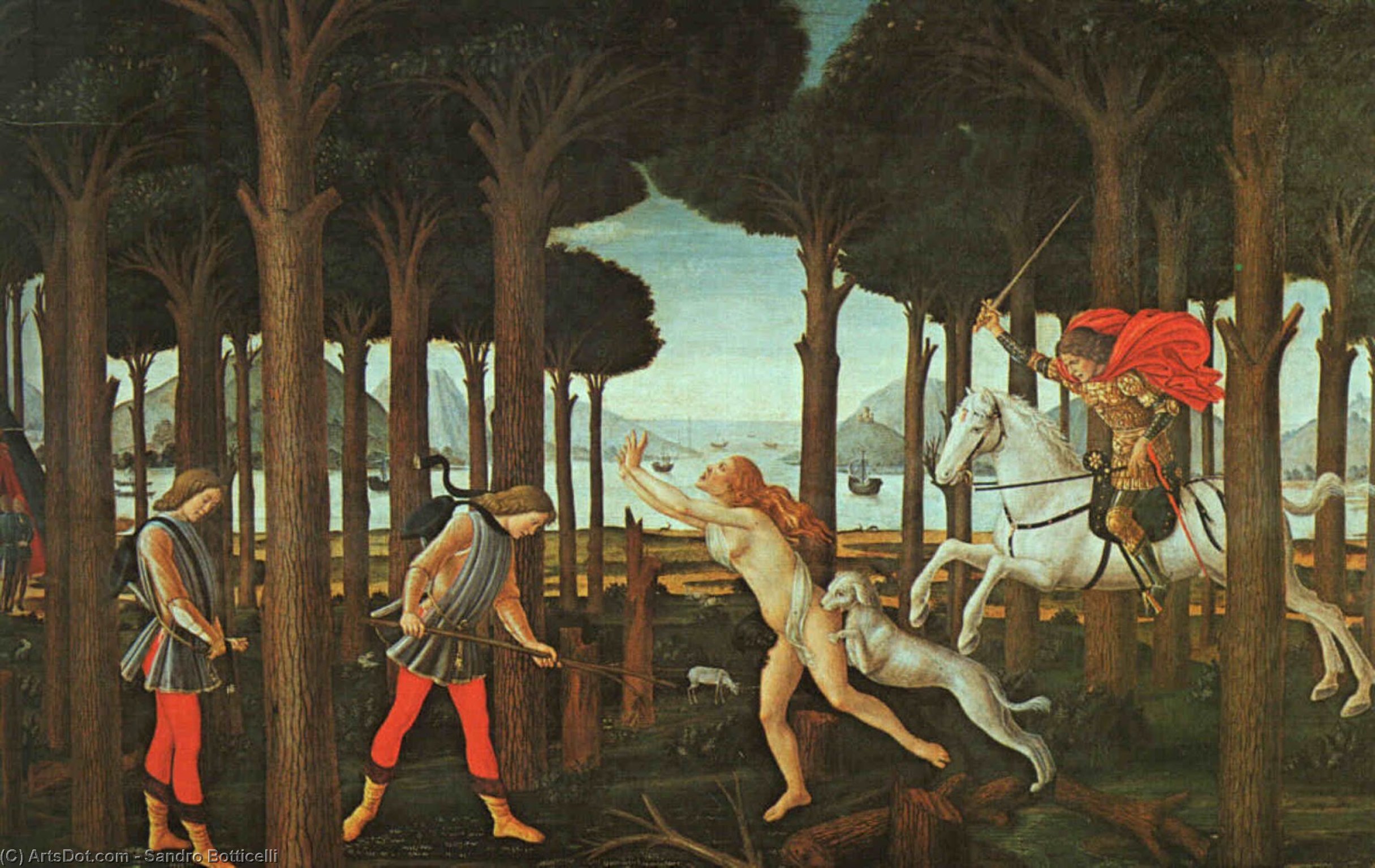 Wikioo.org – L'Enciclopedia delle Belle Arti - Pittura, Opere di Sandro Botticelli - La Storia di Nastagio degli Onesti in primo luogo  Episodio