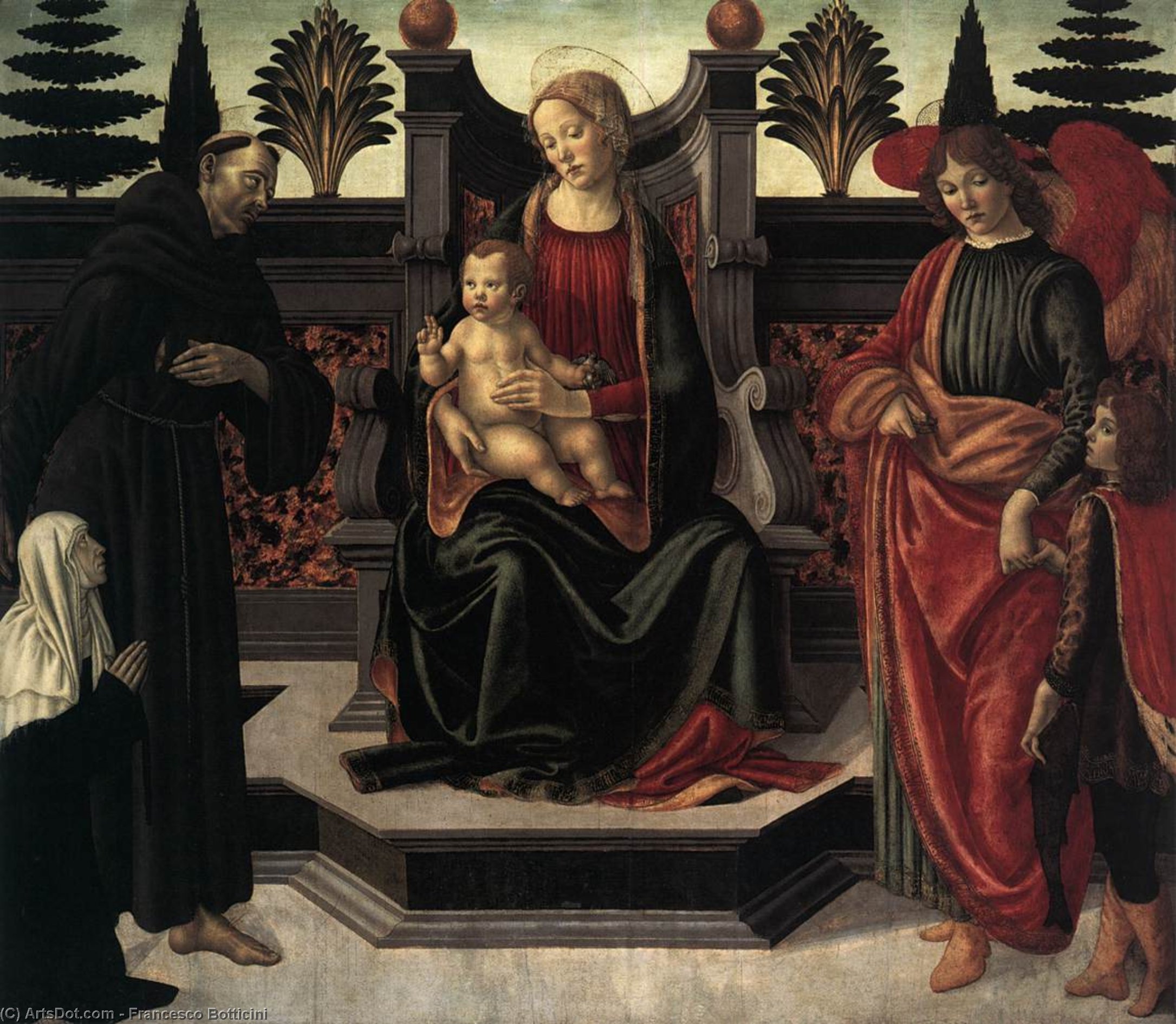 Wikioo.org - The Encyclopedia of Fine Arts - Painting, Artwork by Francesco Di Giovanni Botticini - Virgin and Child Enthroned