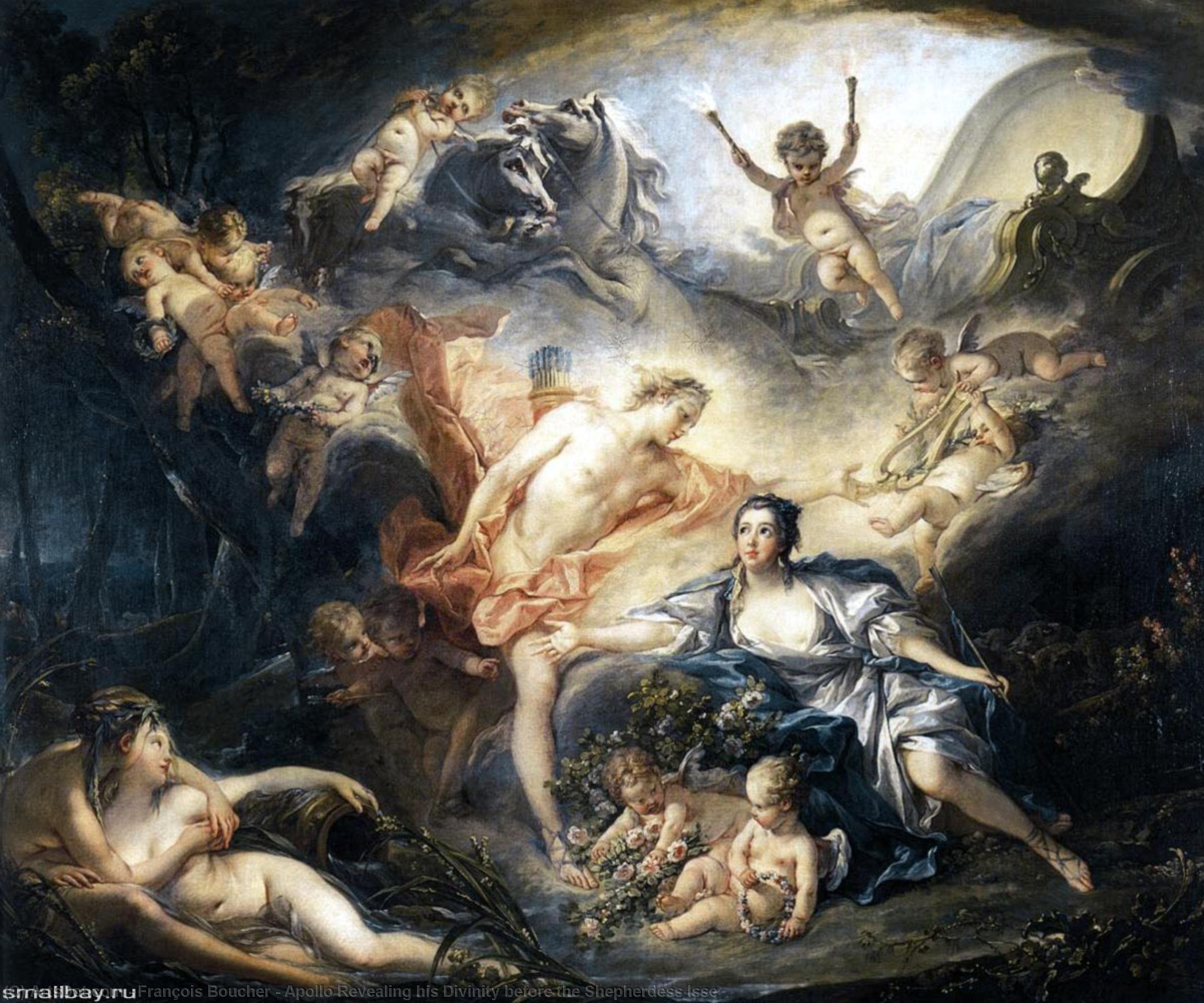 Wikioo.org - Bách khoa toàn thư về mỹ thuật - Vẽ tranh, Tác phẩm nghệ thuật François Boucher - Apollo Revealing his Divinity before the Shepherdess Isse