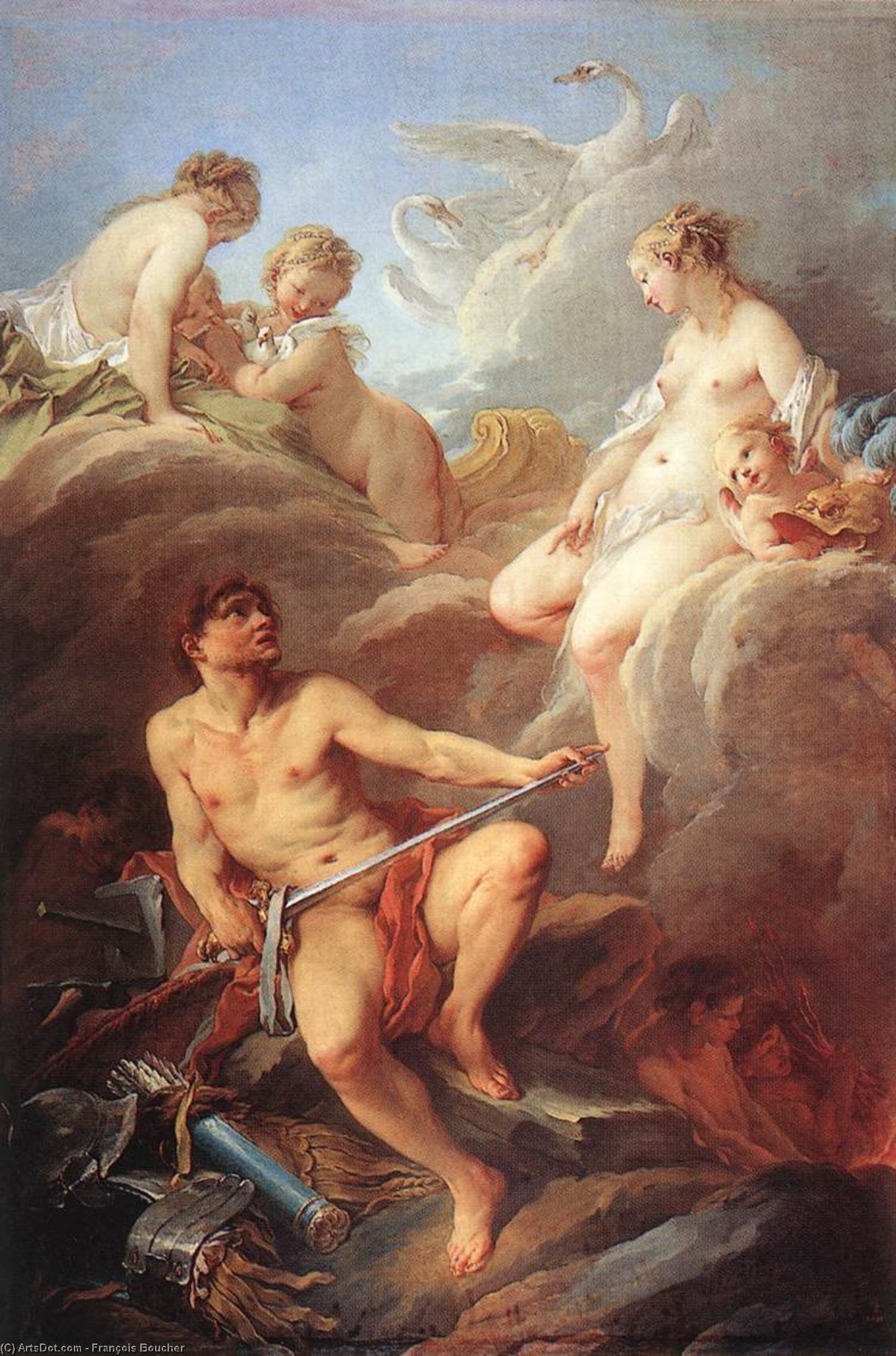 Wikoo.org - موسوعة الفنون الجميلة - اللوحة، العمل الفني François Boucher - Venus Demanding Arms from Vulcan for Aeneas