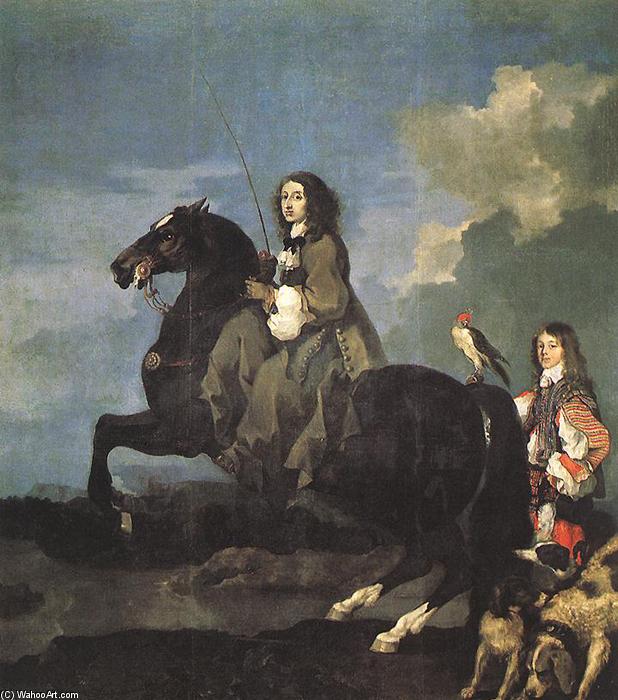 Wikioo.org - The Encyclopedia of Fine Arts - Painting, Artwork by Sébastien Bourdon - Queen Christina of Sweden on Horseback