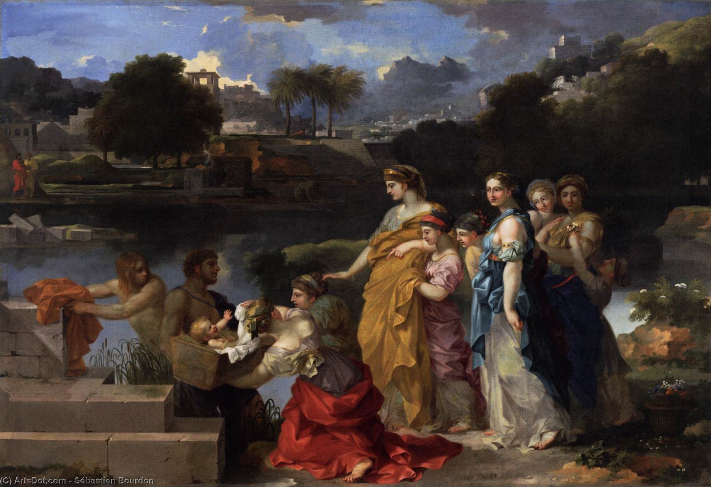 Wikioo.org - The Encyclopedia of Fine Arts - Painting, Artwork by Sébastien Bourdon - The Finding of Moses