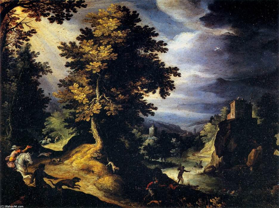 Wikioo.org - The Encyclopedia of Fine Arts - Painting, Artwork by Paul Bril - Landscape with Stag Hunt