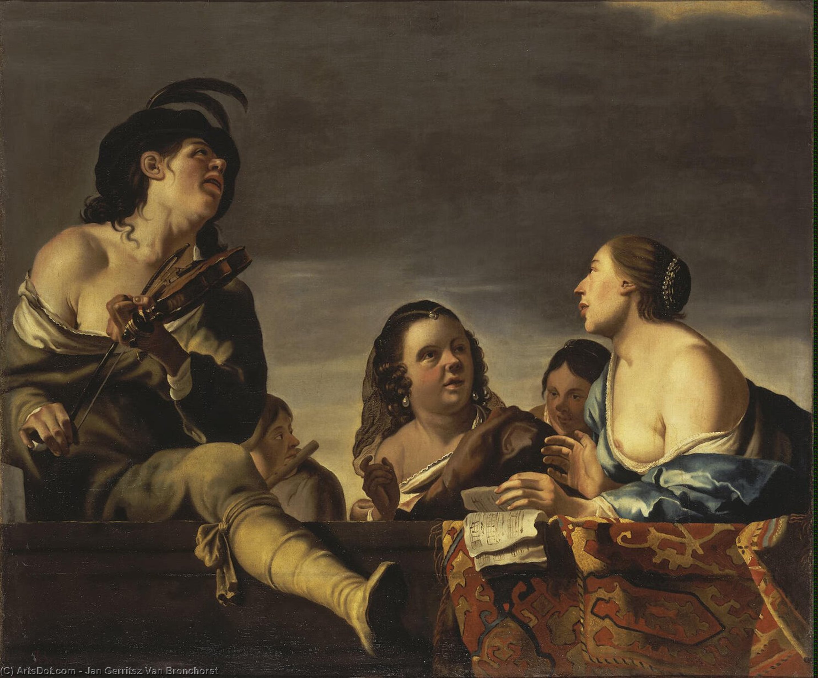 Wikioo.org - The Encyclopedia of Fine Arts - Painting, Artwork by Jan Gerritsz Van Bronchorst - Merry Company with a Violinist