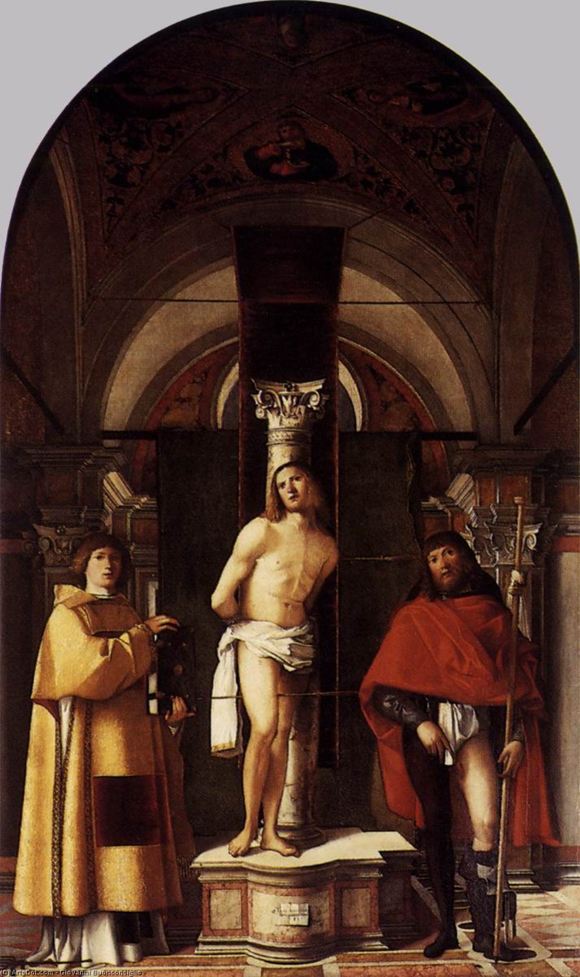 WikiOO.org - Enciklopedija dailės - Tapyba, meno kuriniai Giovanni Buonconsiglio - St Sebastian with St Roch and St Lawrence