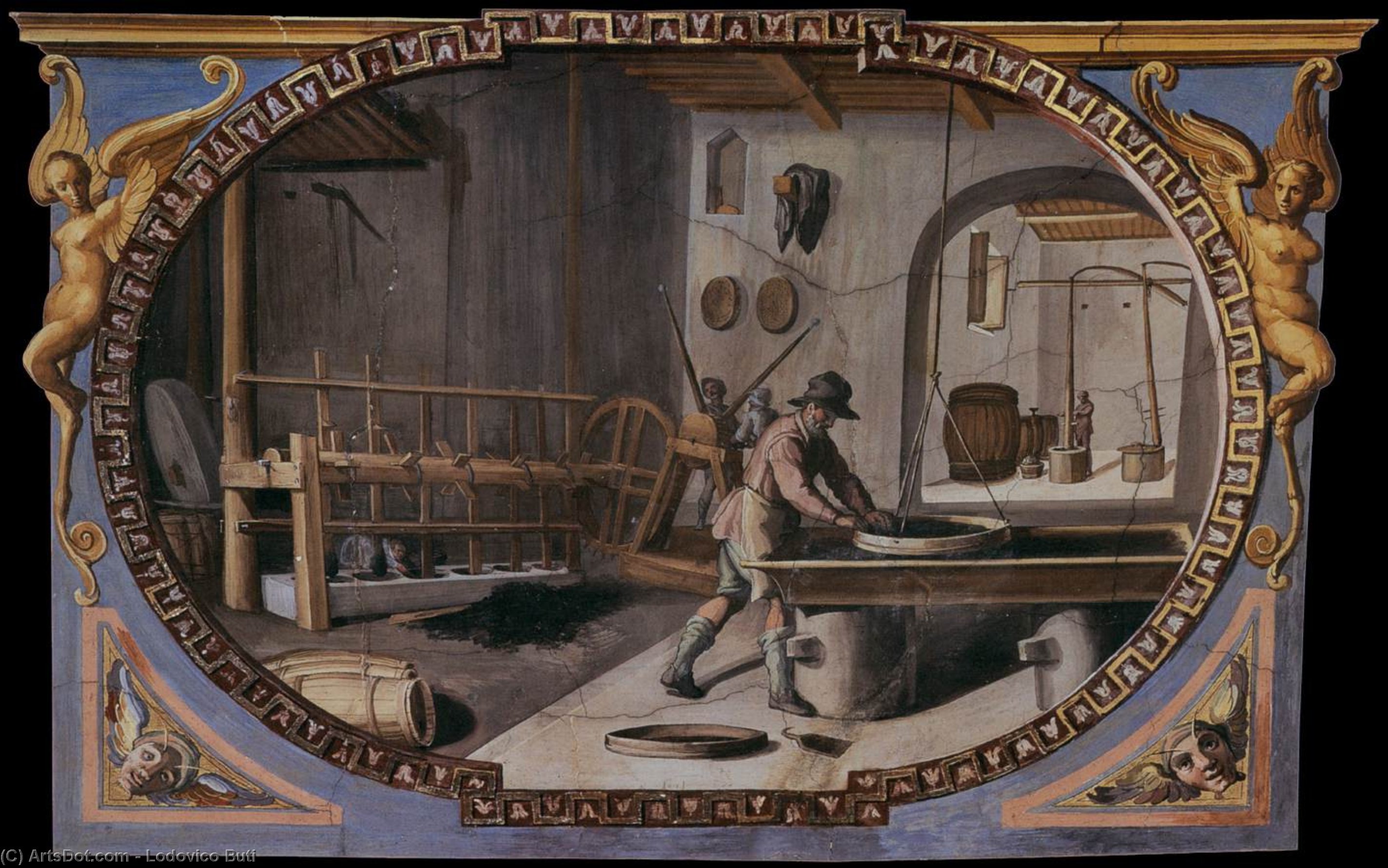 Wikioo.org - The Encyclopedia of Fine Arts - Painting, Artwork by Lodovico Buti - Preparation of Gunpowder
