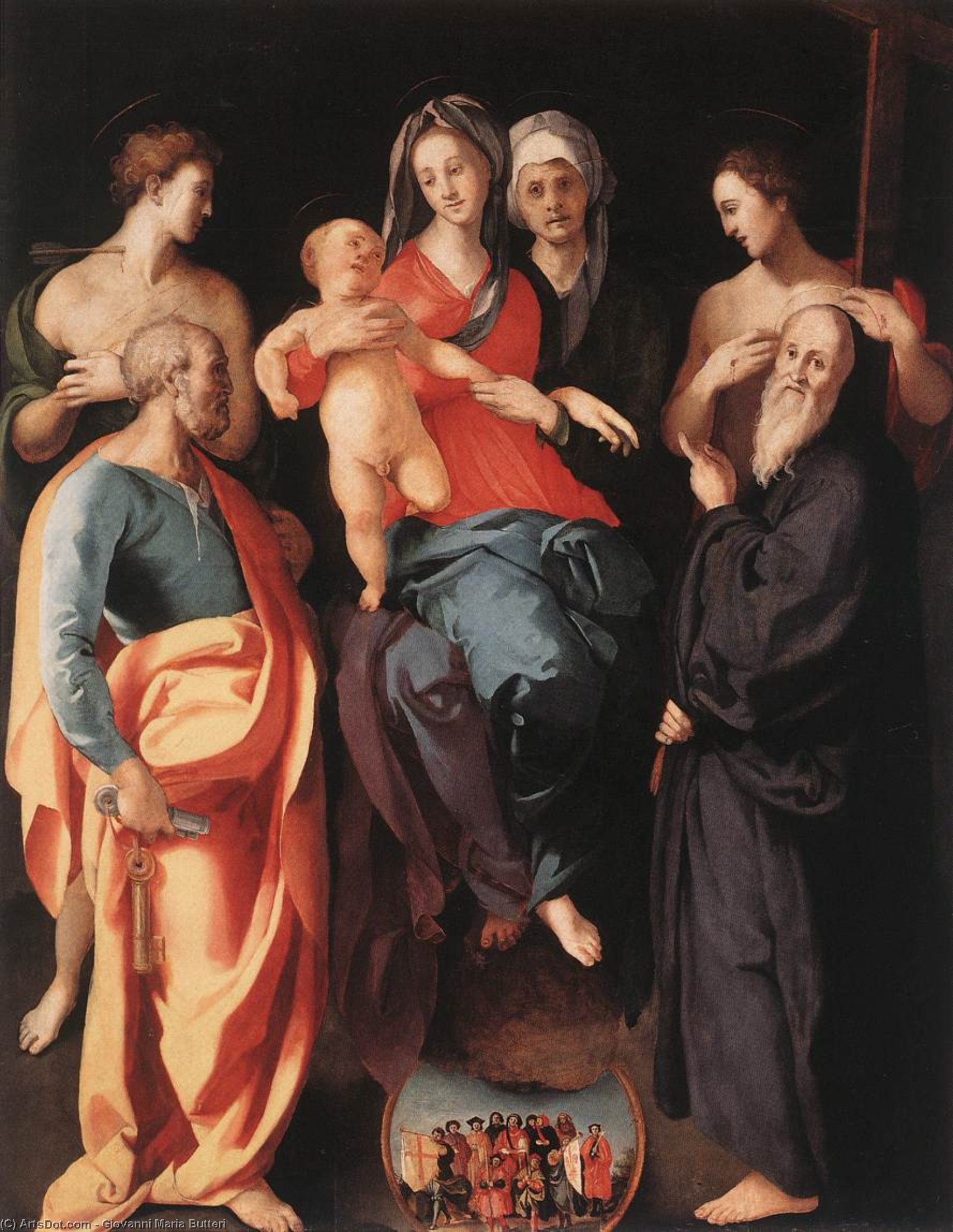 Wikioo.org - The Encyclopedia of Fine Arts - Painting, Artwork by Giovanni Maria Butteri - Virgin and Child with St Anne and Members of the Medici Family as Saints