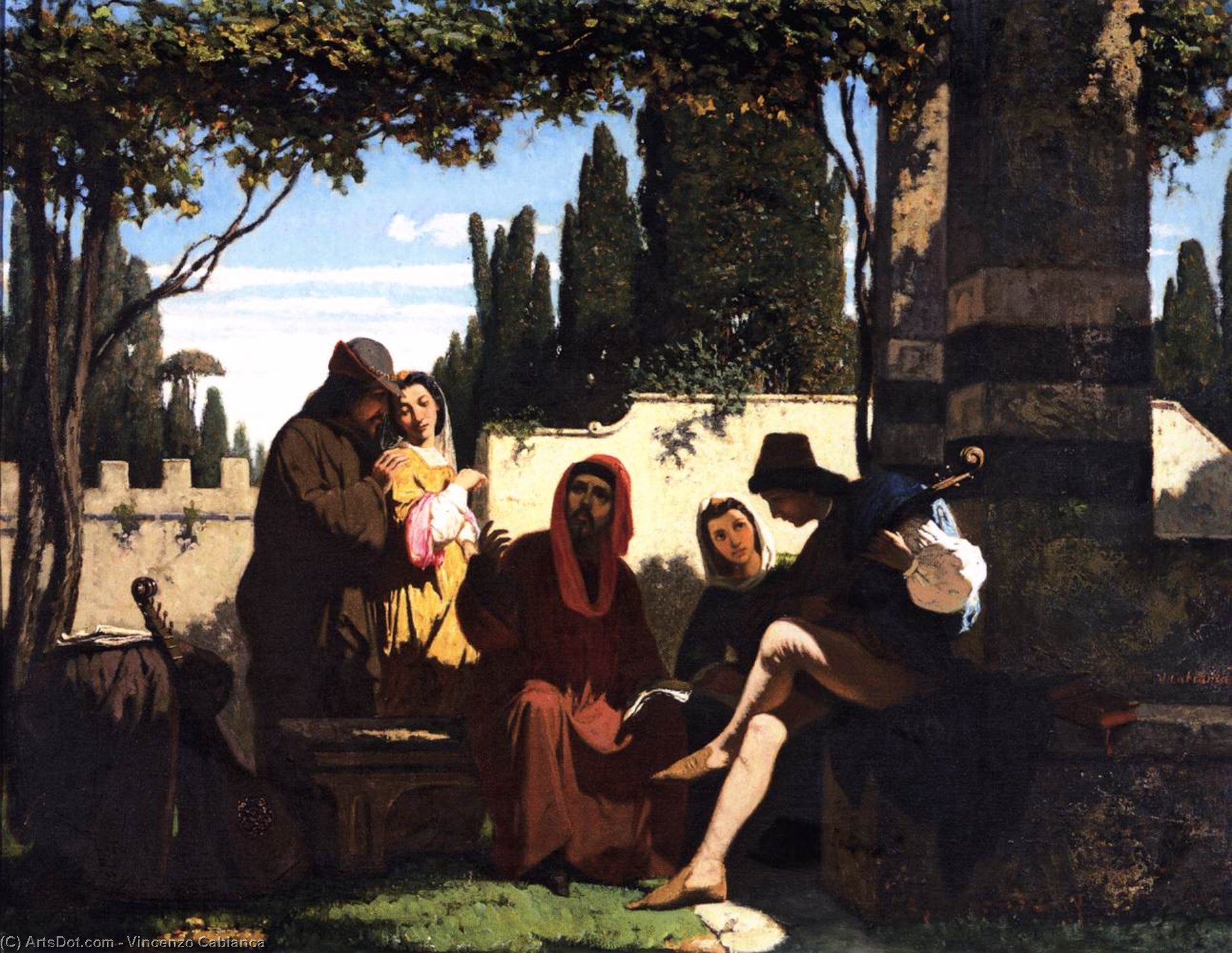 Wikioo.org - The Encyclopedia of Fine Arts - Painting, Artwork by Vincenzo Cabianca - Tuscan Storytellers of the 14th century