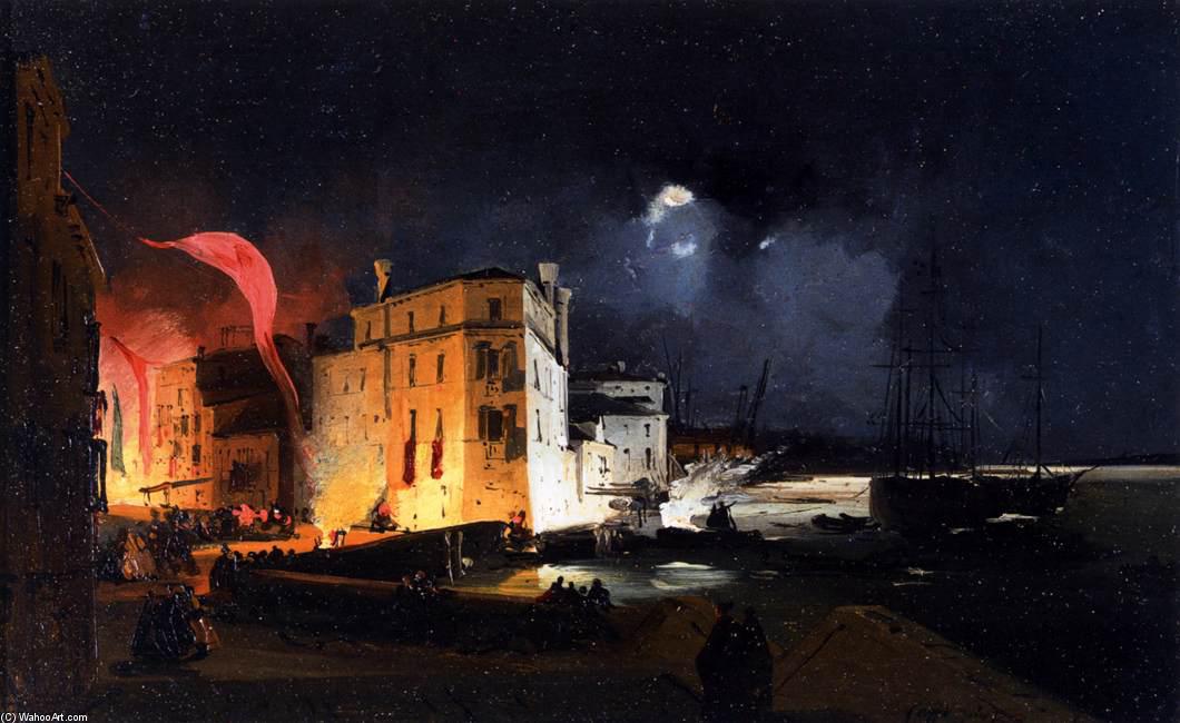 Wikioo.org - The Encyclopedia of Fine Arts - Painting, Artwork by Ippolito Caffi - Nocturnal Celebrations in Via Eugenia at Venice