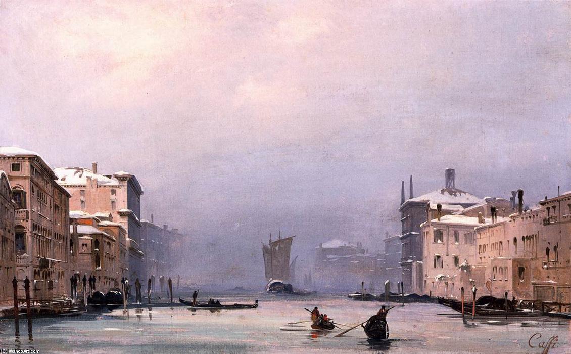 Wikioo.org - The Encyclopedia of Fine Arts - Painting, Artwork by Ippolito Caffi - Snow and Fog on the Grand Canal