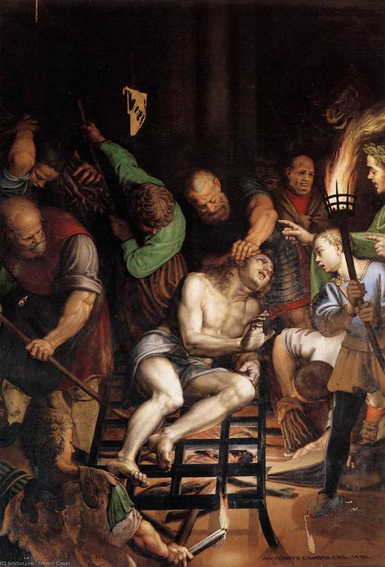 Wikioo.org - The Encyclopedia of Fine Arts - Painting, Artwork by Antonio Campi - The Martyrdom of St Lawrence