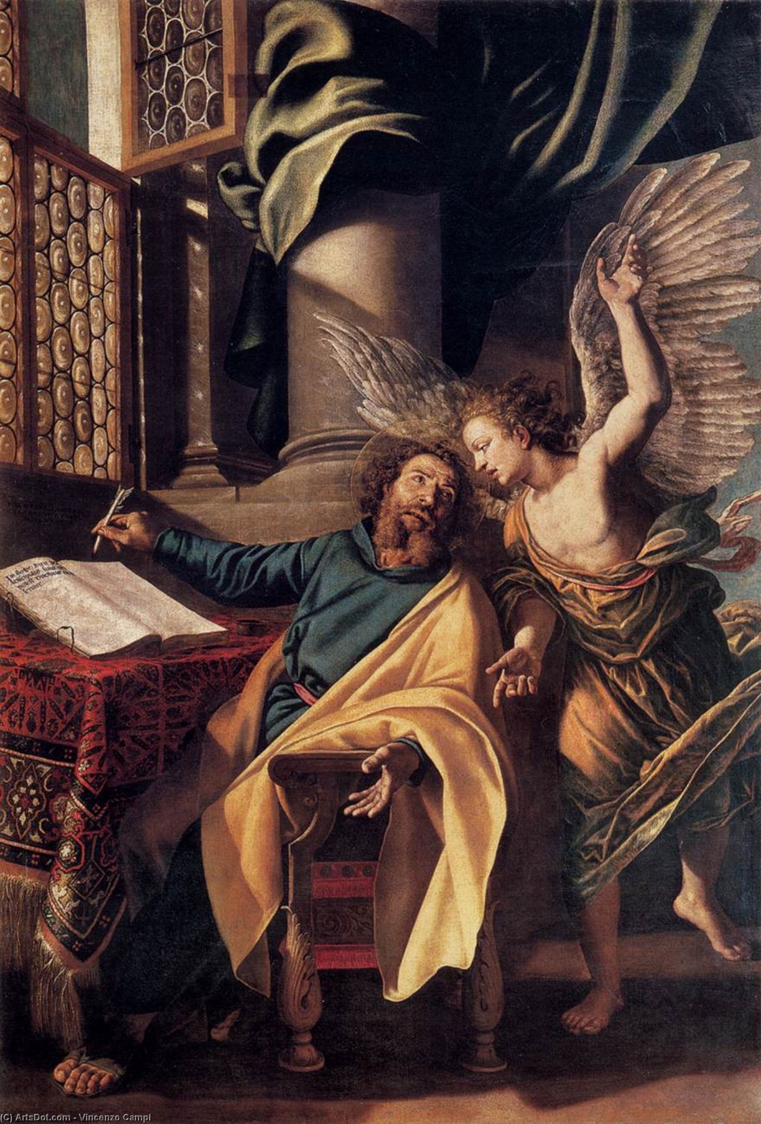 Wikioo.org - The Encyclopedia of Fine Arts - Painting, Artwork by Vincenzo Campi - St Matthew and the Angel