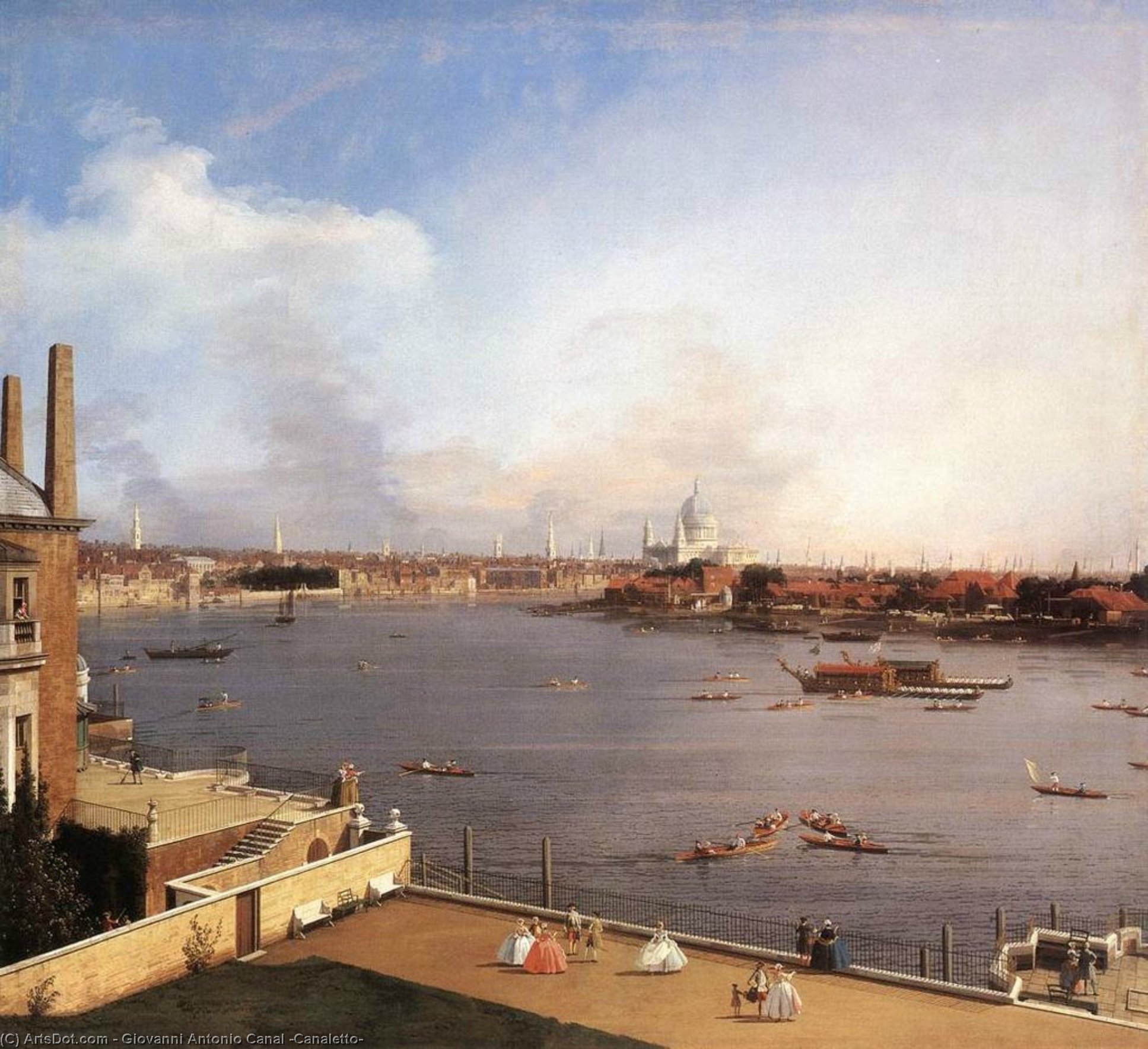 Wikioo.org - The Encyclopedia of Fine Arts - Painting, Artwork by Giovanni Antonio Canal (Canaletto) - London: The Thames and the City of London from Richmond House