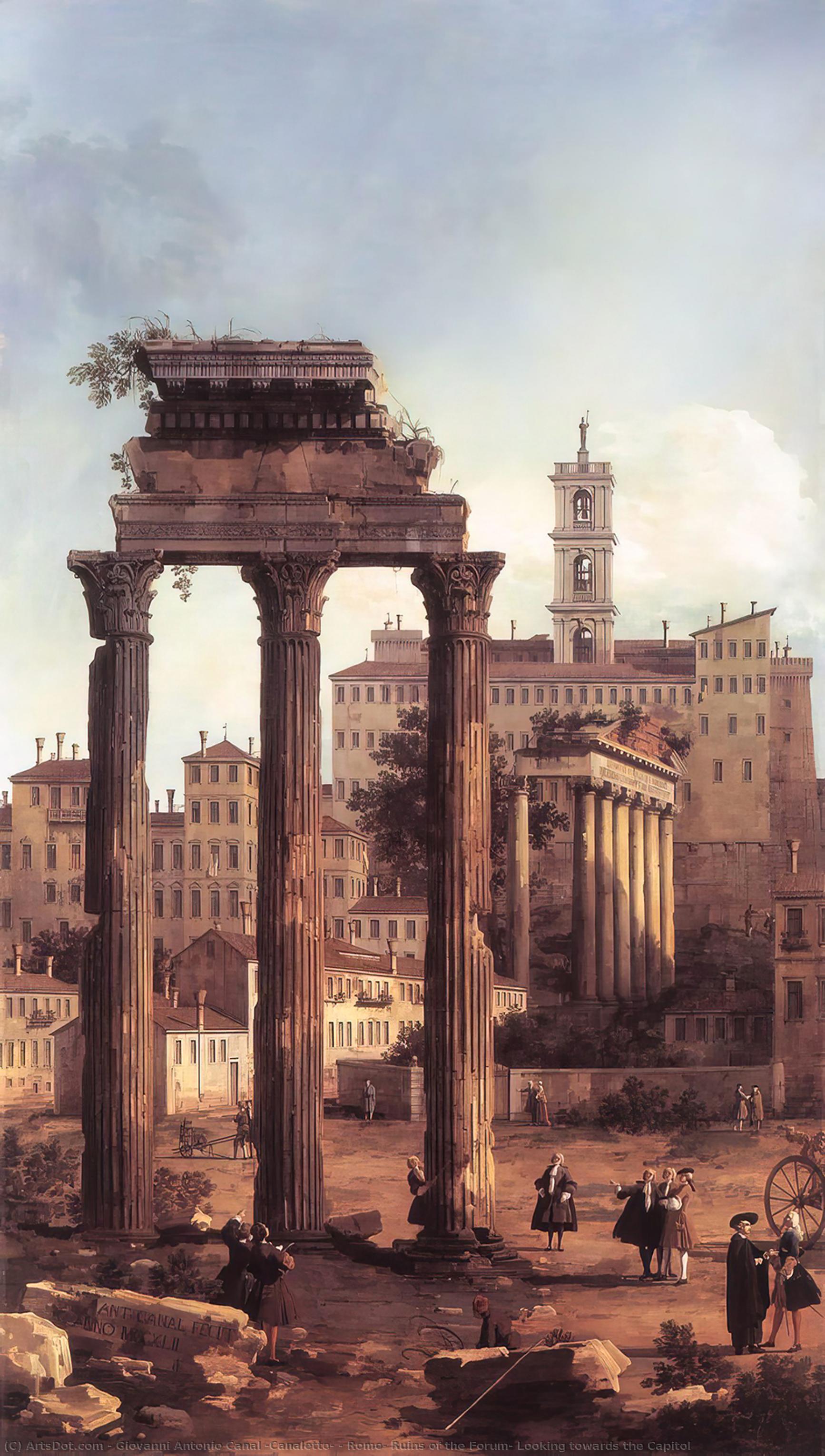 Wikioo.org - สารานุกรมวิจิตรศิลป์ - จิตรกรรม Giovanni Antonio Canal (Canaletto) - Rome: Ruins of the Forum, Looking towards the Capitol