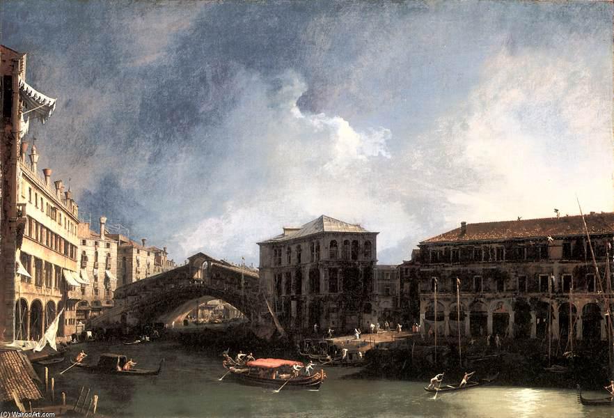 Wikioo.org – La Enciclopedia de las Bellas Artes - Pintura, Obras de arte de Giovanni Antonio Canal (Canaletto) - El Gran Canal, cerca del Puente de Rialto